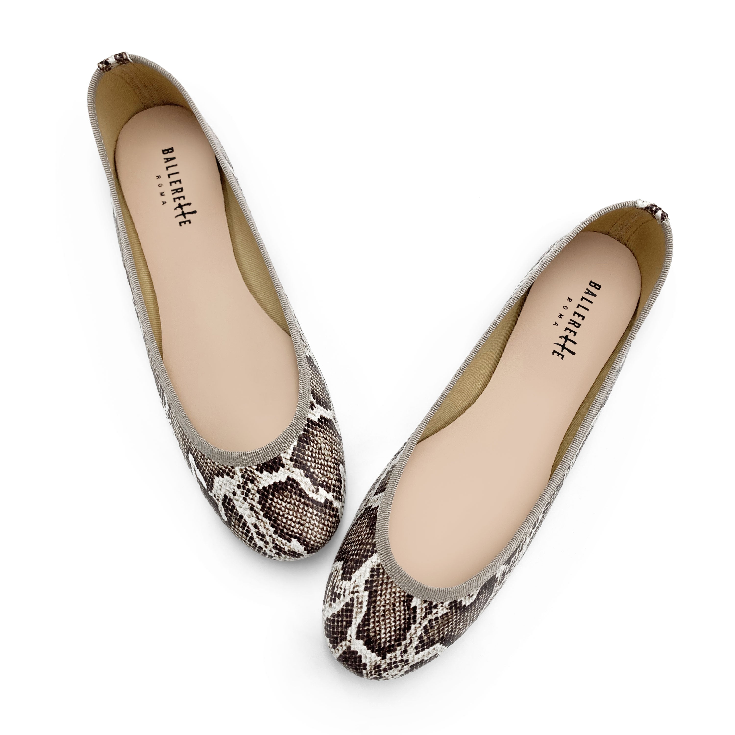 Ballerinas in Animal-Print-Python-Optik aus Leder