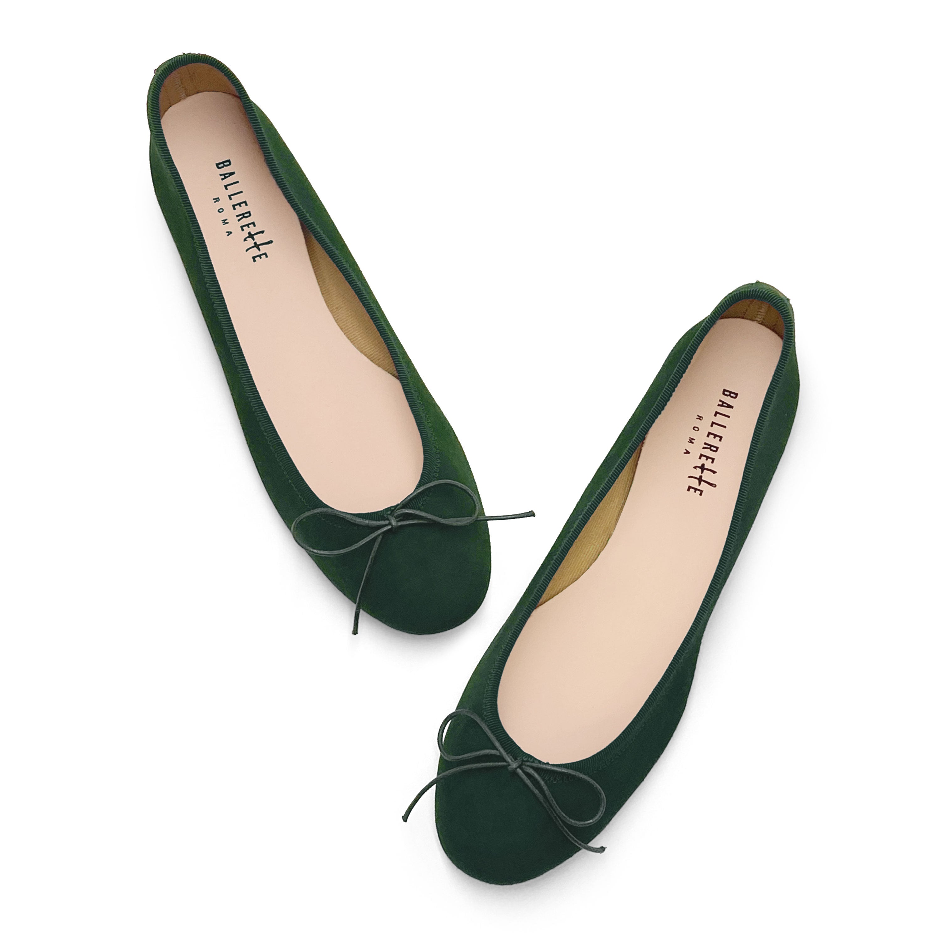 Bottle green suede ballet flats