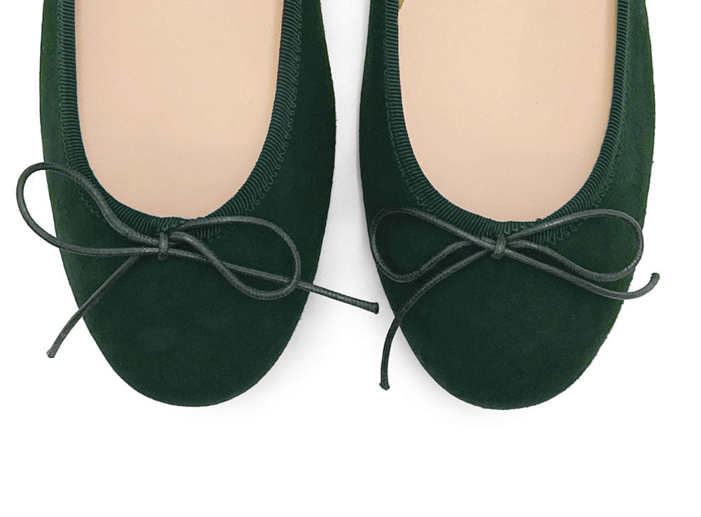 Bottle green suede ballet flats