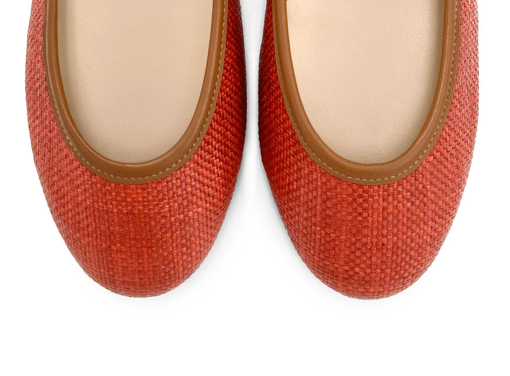 Red summer raffia ballet flats
