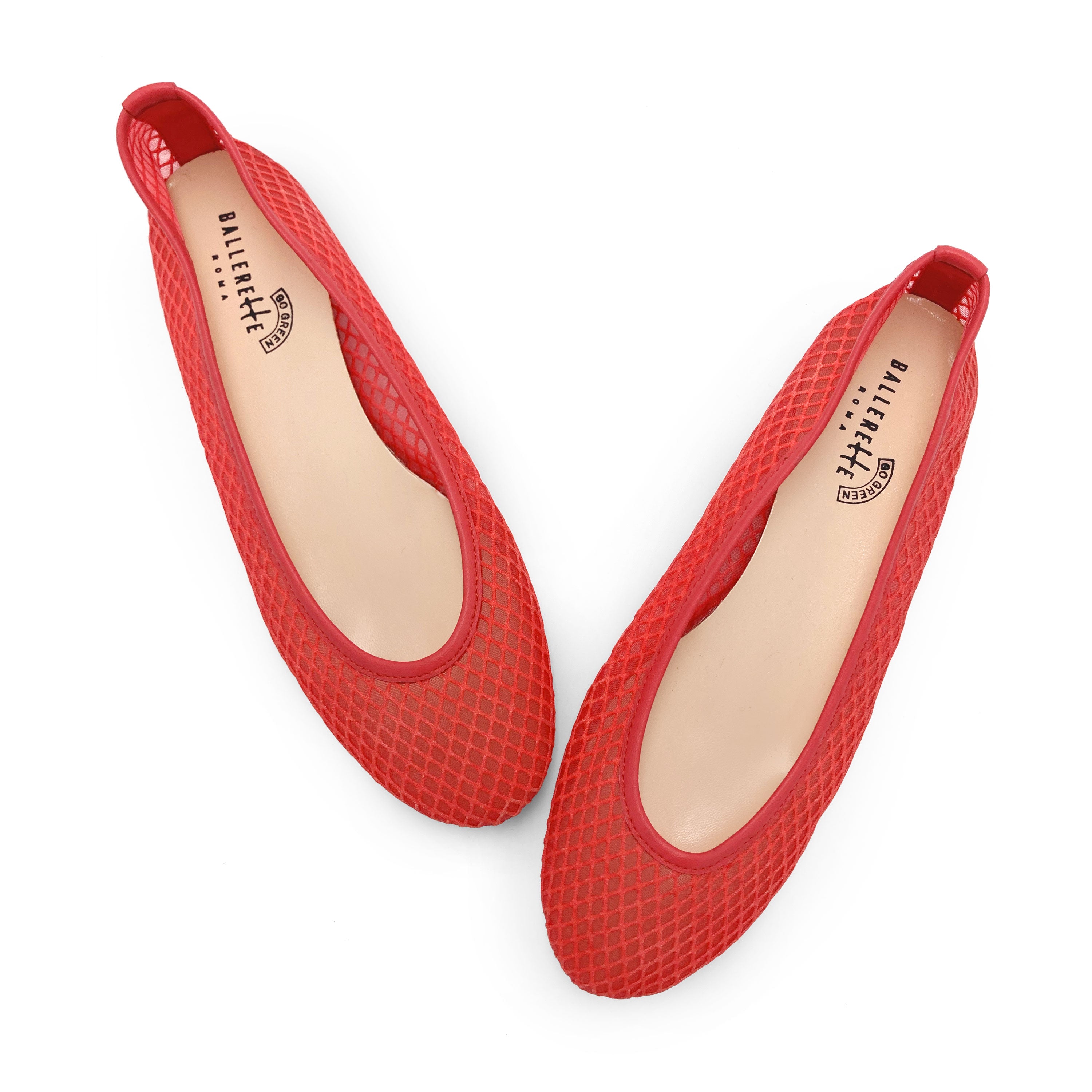 TT GO GREEN Collection - Ballerine trasparenti rosse corallo in tessuto ECO mesh e rete