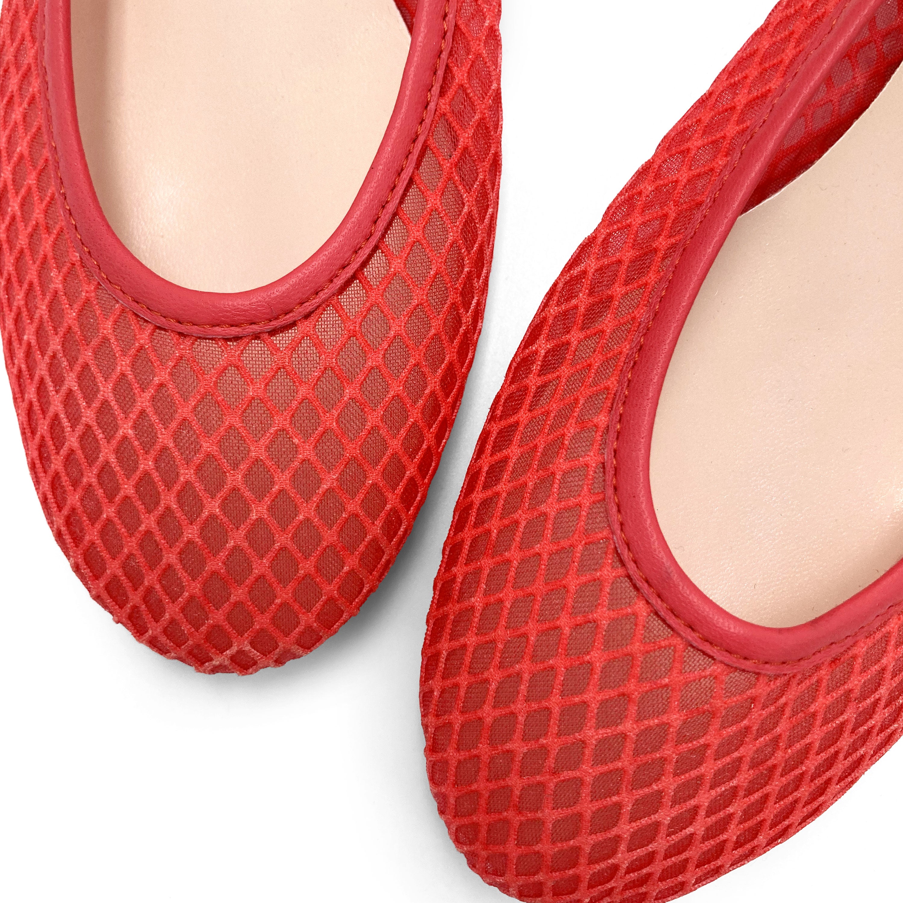 TT GO GREEN Collection - Ballerine trasparenti rosse corallo in tessuto ECO mesh e rete
