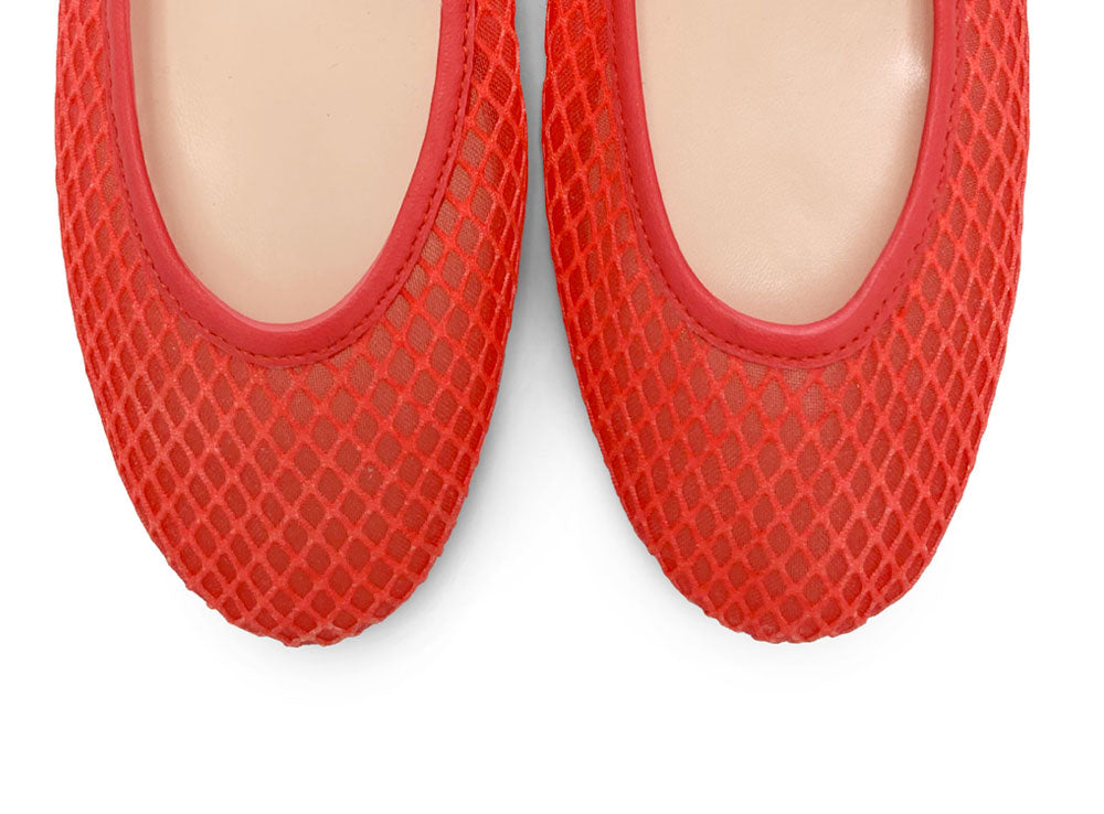 TT GO GREEN Collection - Ballerine trasparenti rosse corallo in tessuto ECO mesh e rete