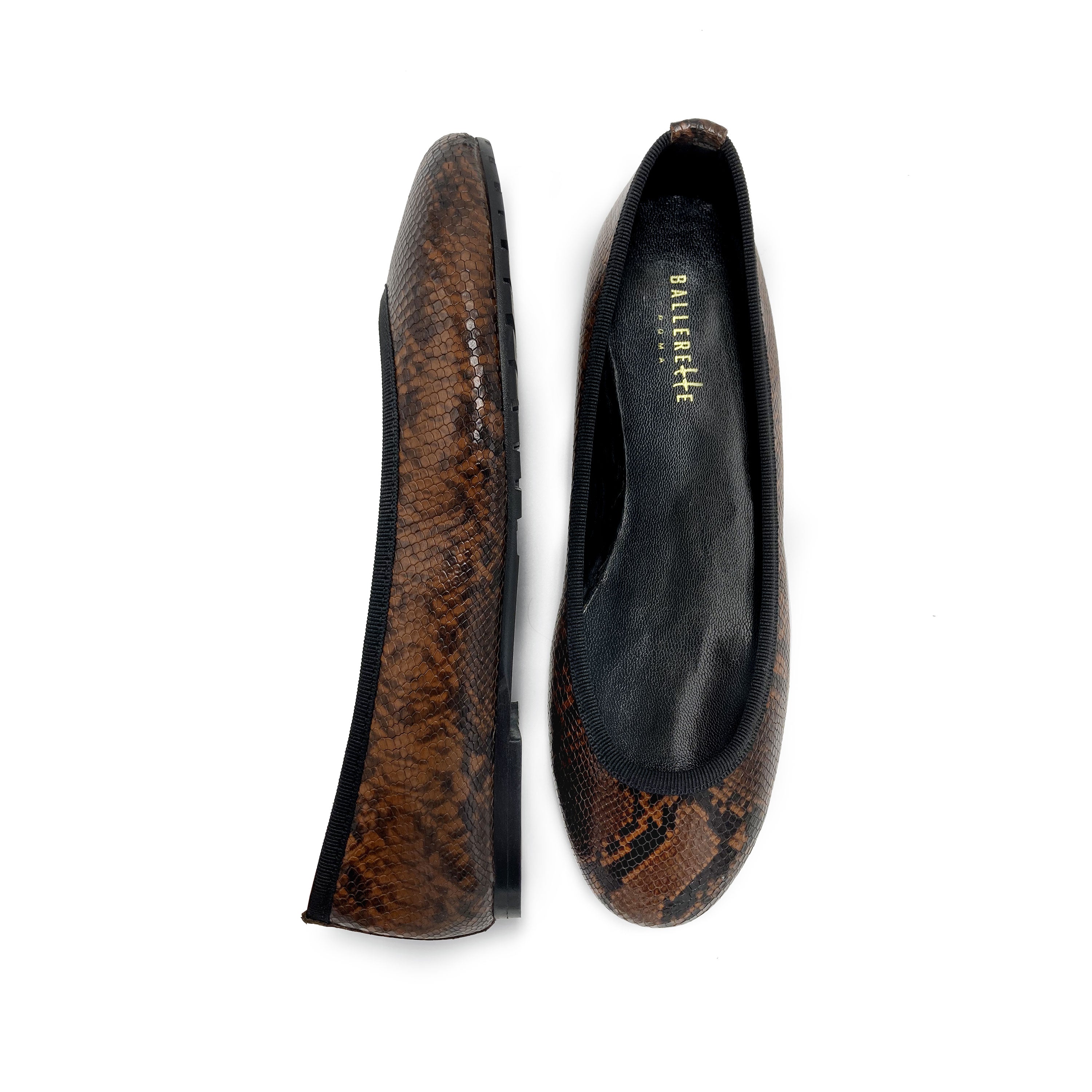 Round toe brown animal print leather flats