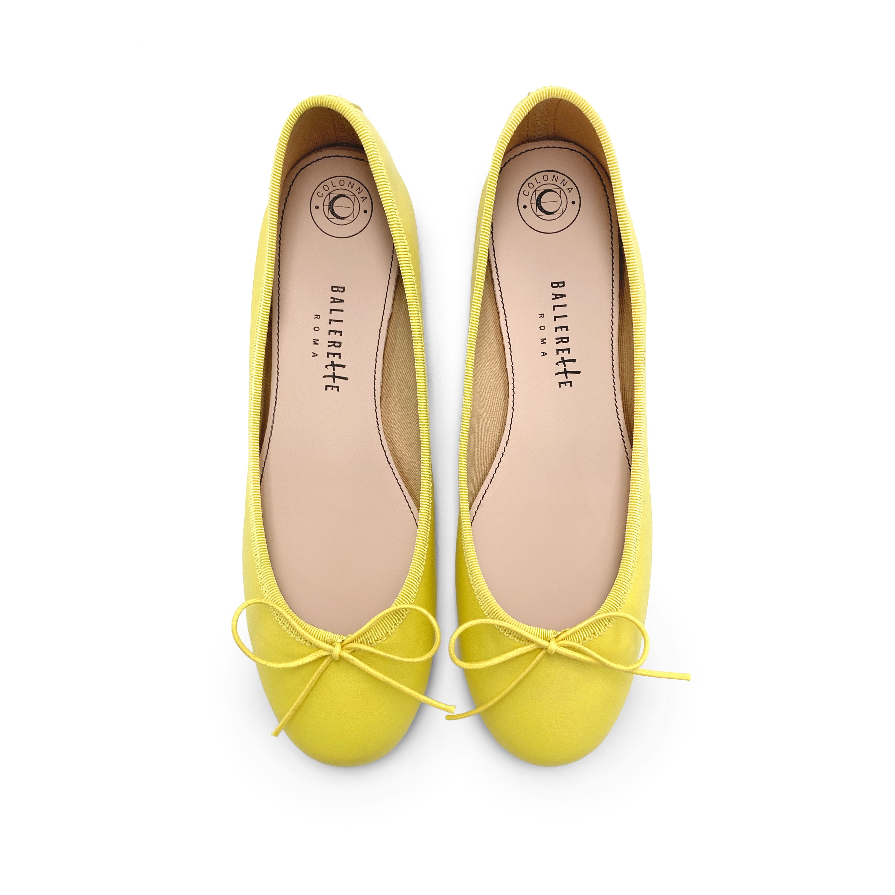 Lemon yellow leather ballet flats