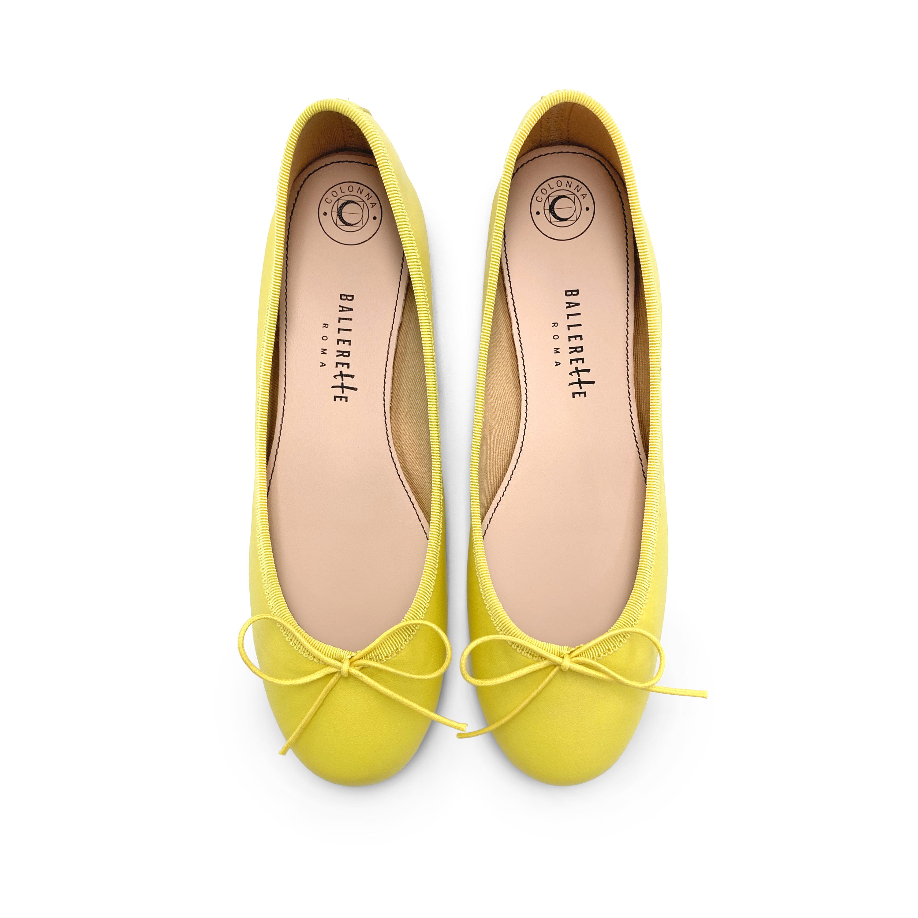 Lemon yellow leather ballet flats