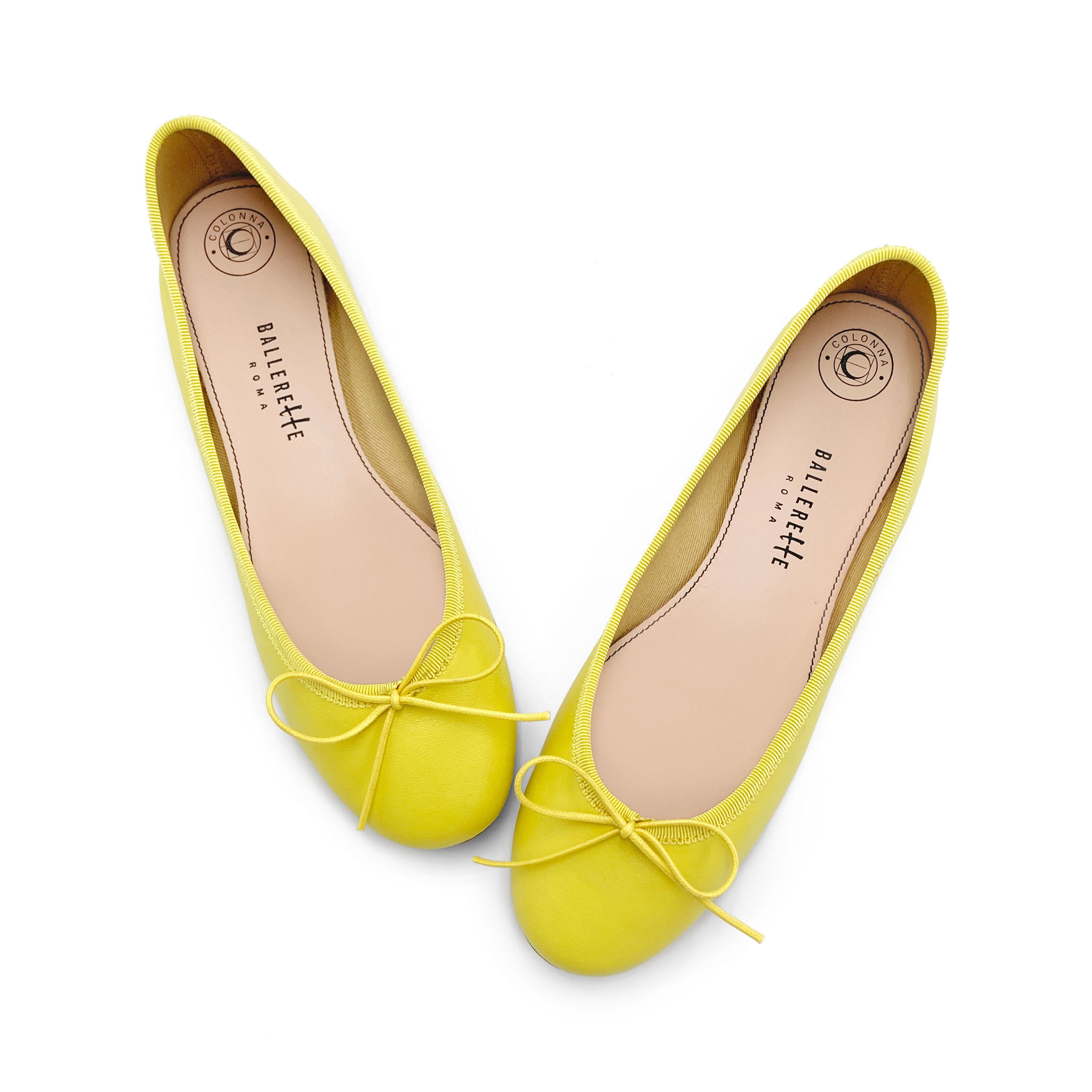 Lemon yellow leather ballet flats
