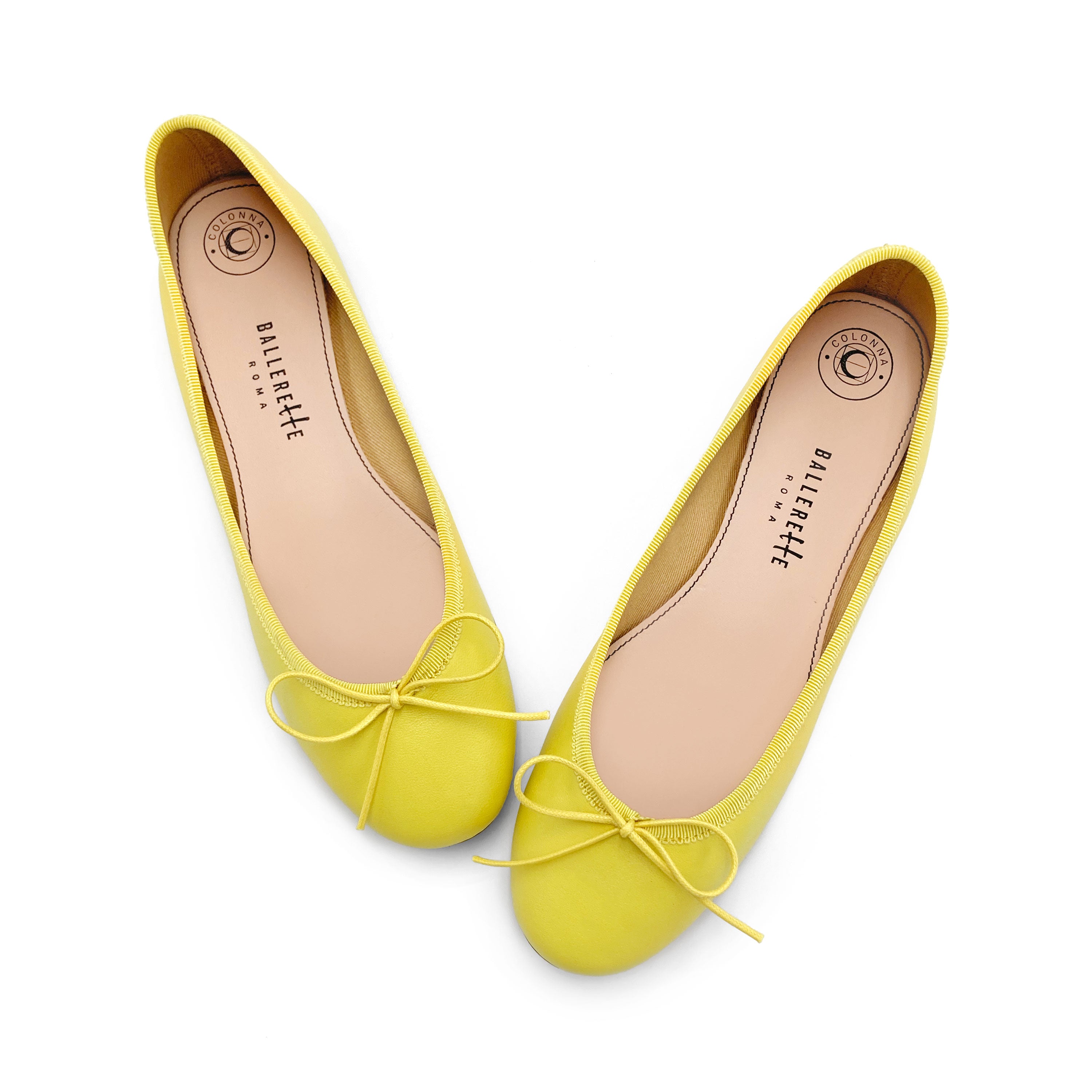 Lemon yellow leather ballet flats