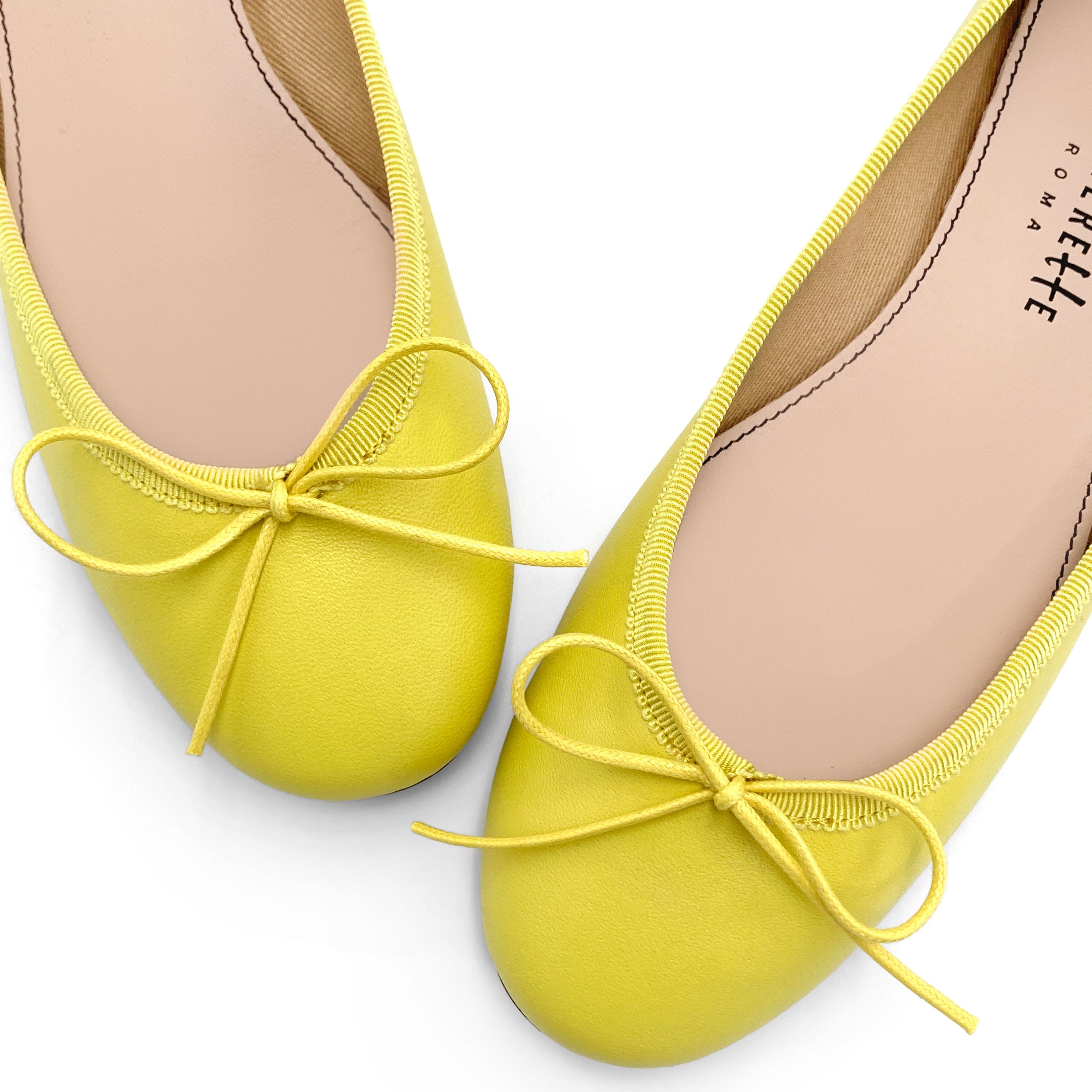 Lemon yellow leather ballet flats