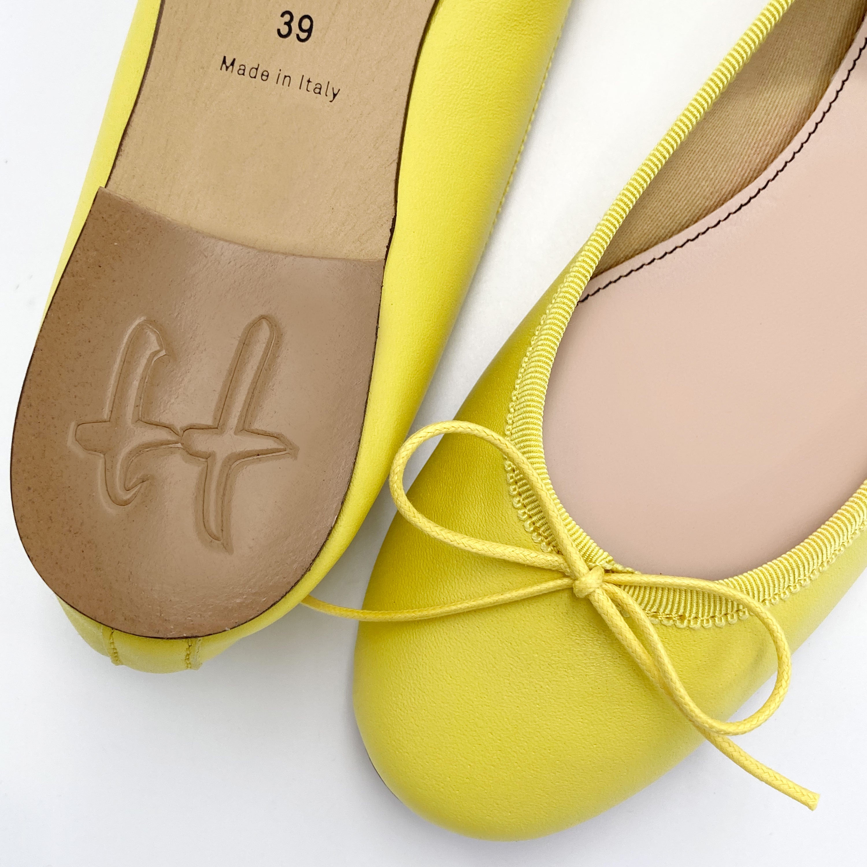 Lemon yellow leather ballet flats
