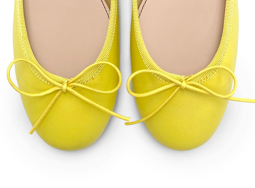 Lemon yellow leather ballet flats
