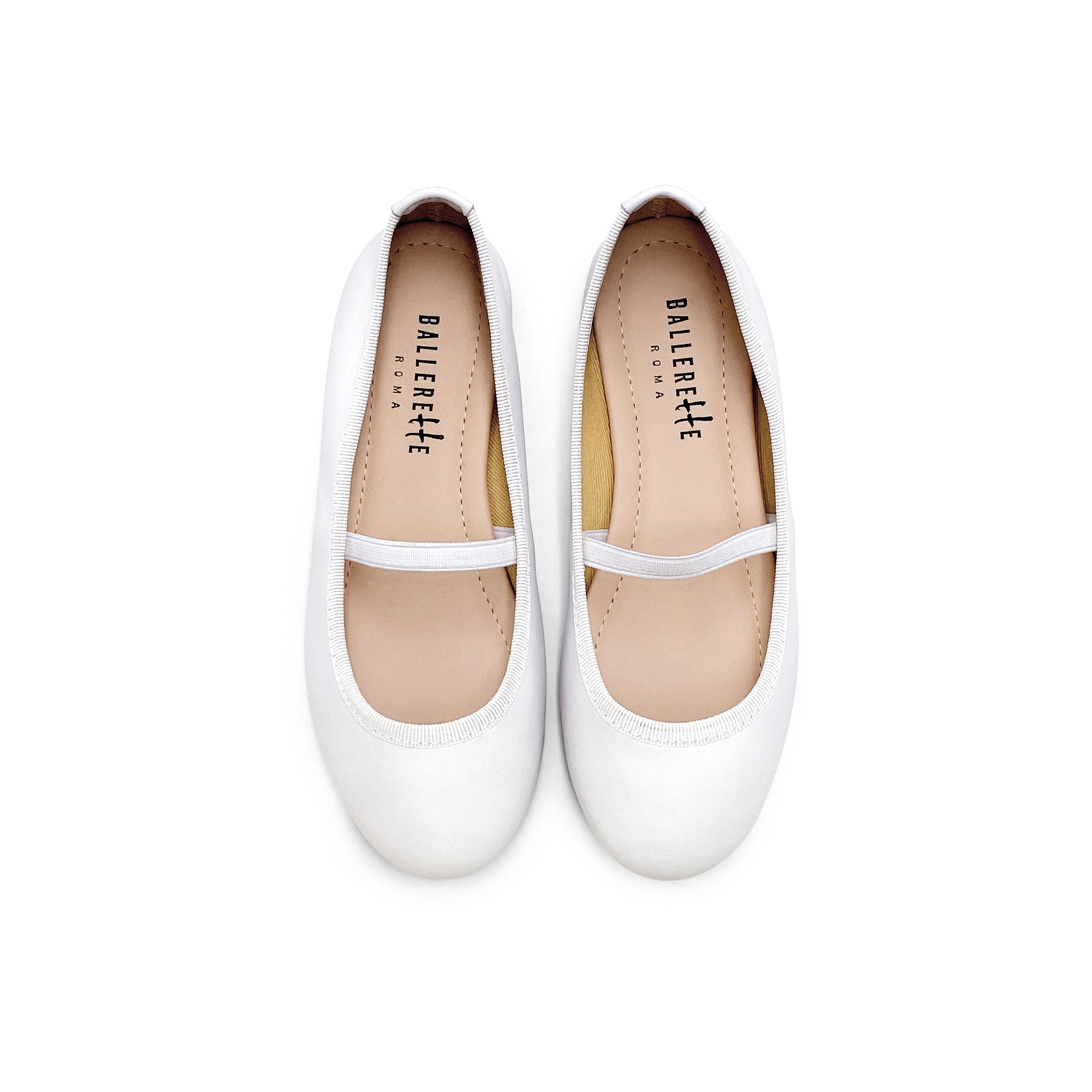 White leather girls ballet flats with elastic band