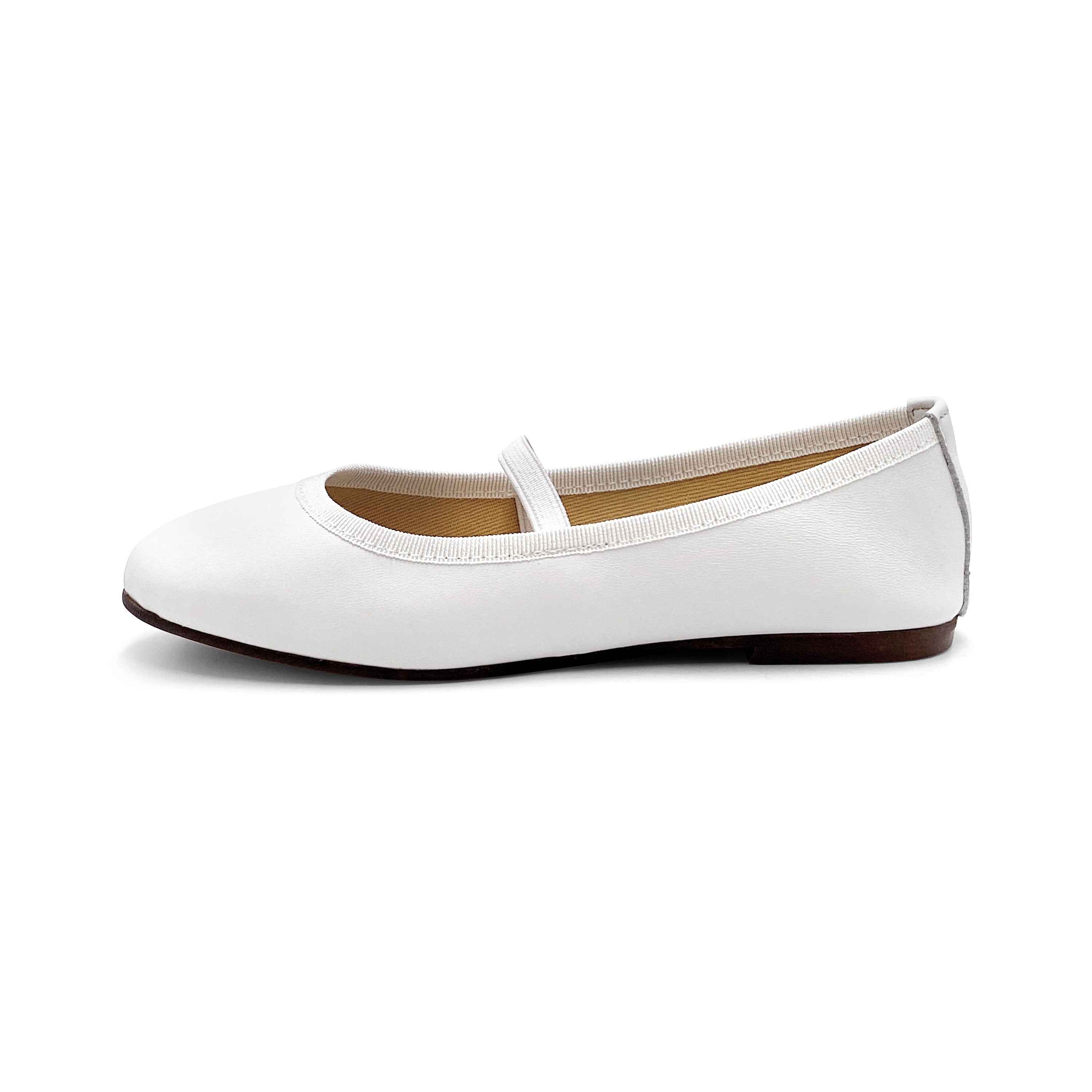 White leather girls ballet flats with elastic band