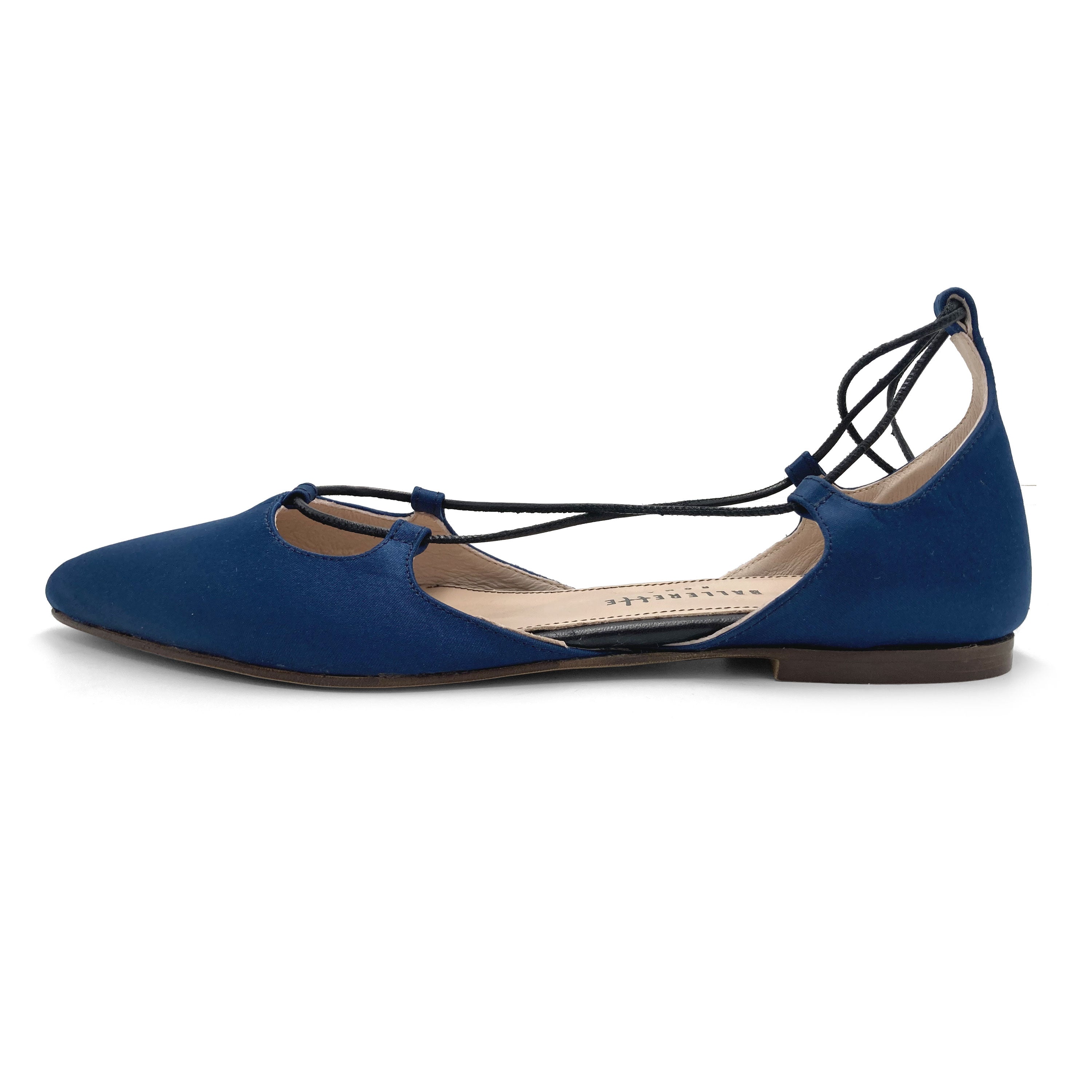 TT GO GREEN COLLECTION - Blue lace-up ballet flats in eco-friendly satin