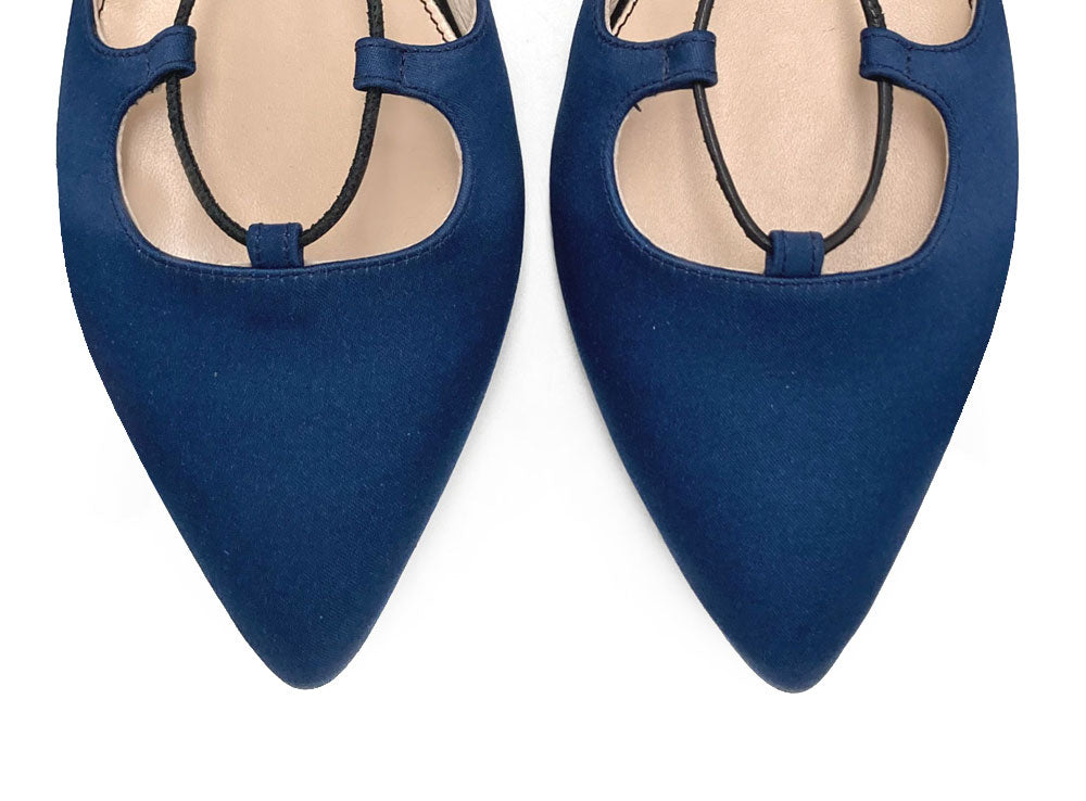 TT GO GREEN COLLECTION - Blue lace-up ballet flats in eco-friendly satin