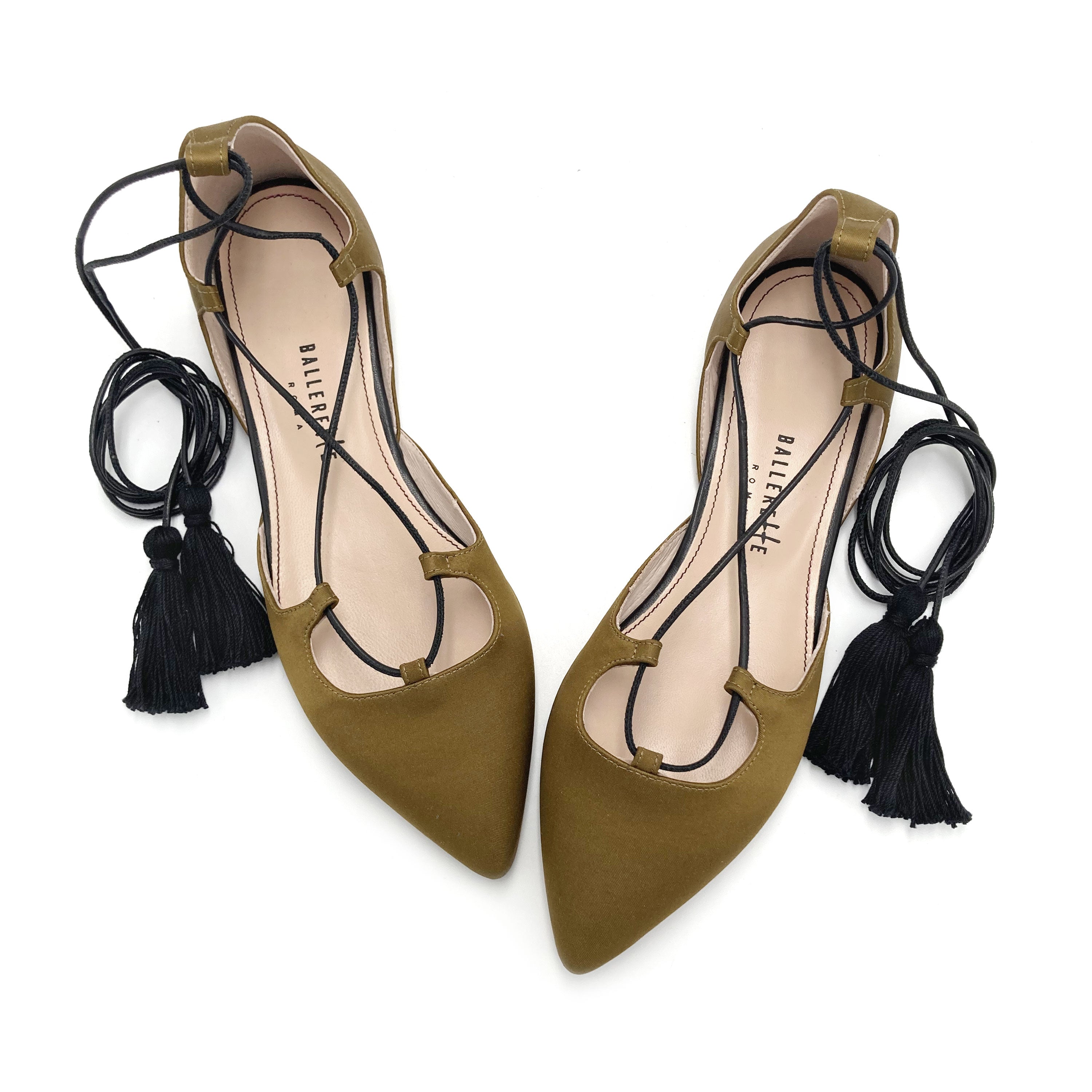 TT GO GREEN COLLECTION - Mustard lace-up ballet flats in eco-friendly satin