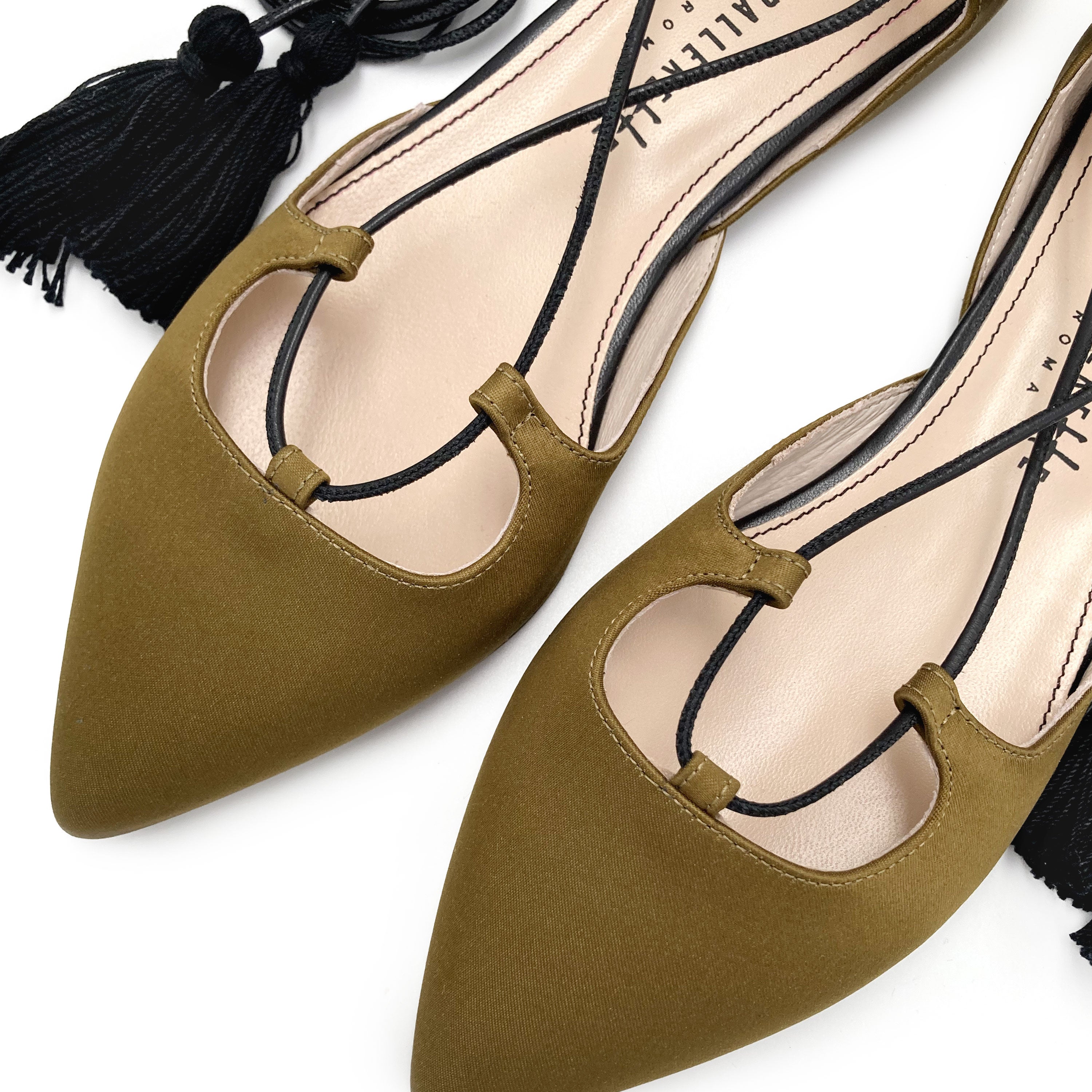 TT GO GREEN COLLECTION - Mustard lace-up ballet flats in eco-friendly satin