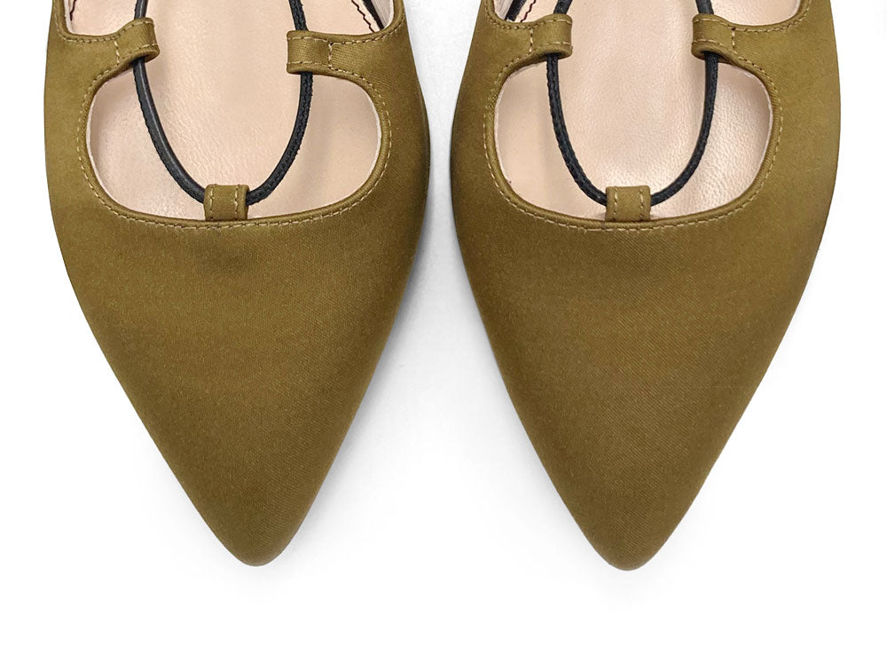 TT GO GREEN COLLECTION - Mustard lace-up ballet flats in eco-friendly satin