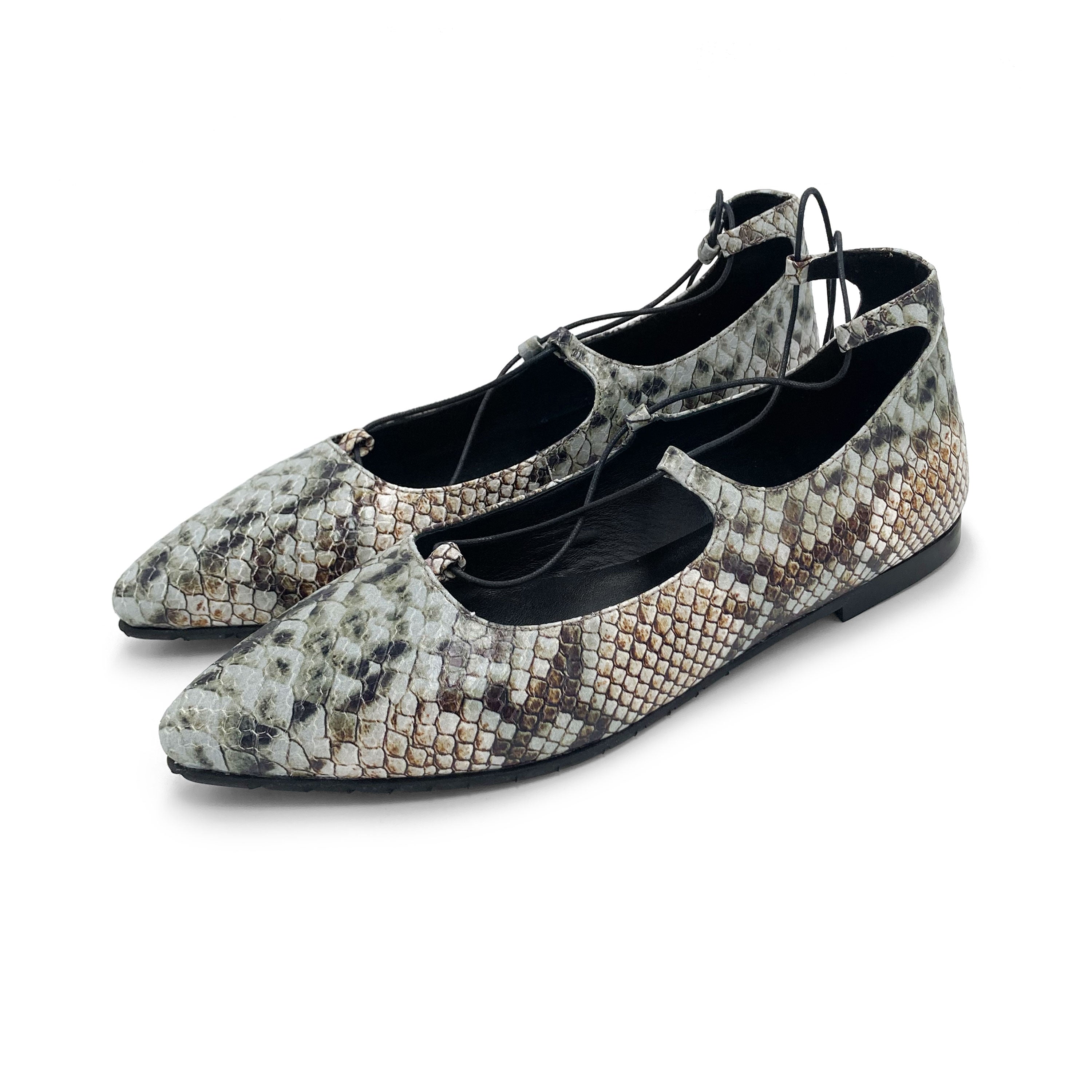 Ballerines à lacets style spartiate imprimé python animalier