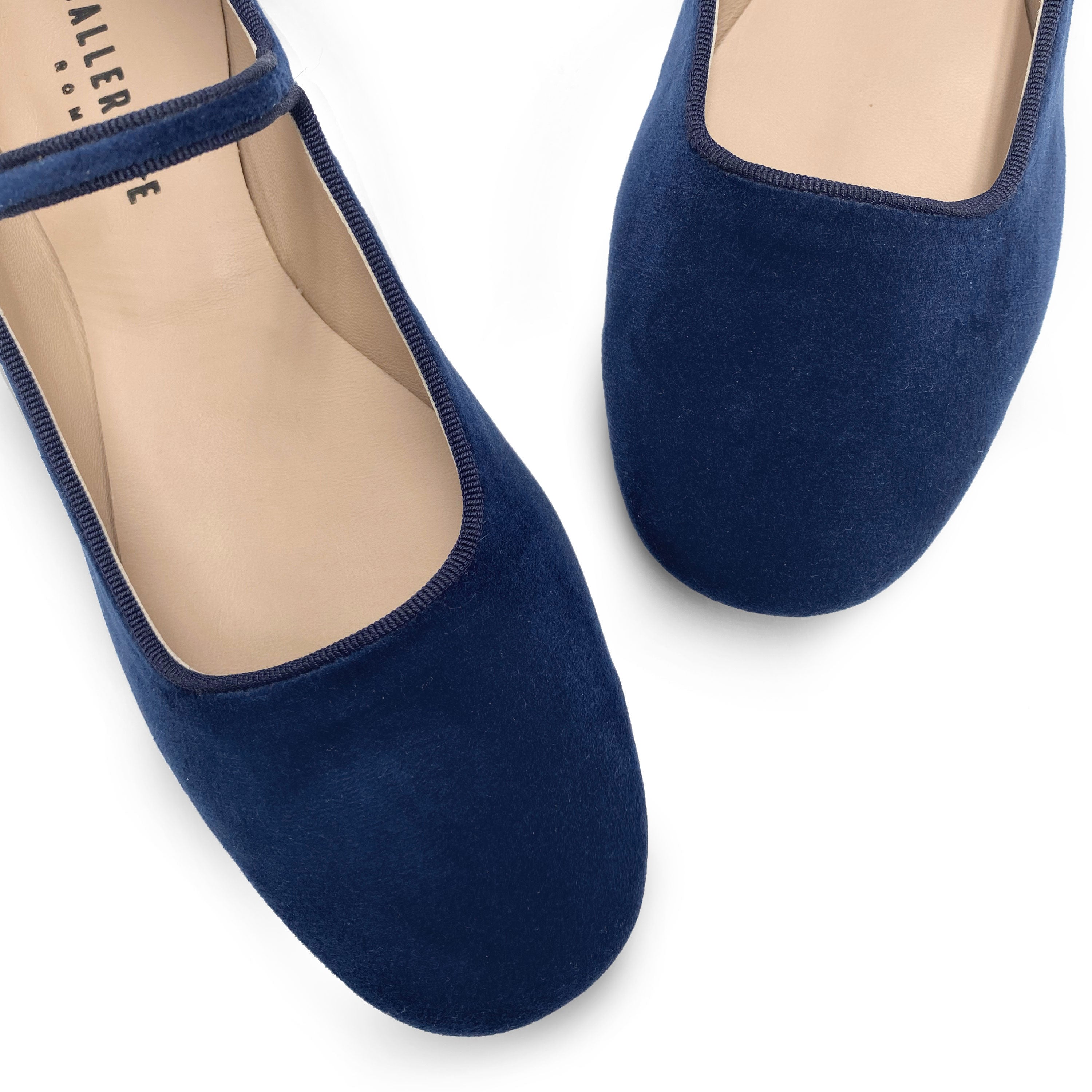 Ballerine blu in velluto con cinturino