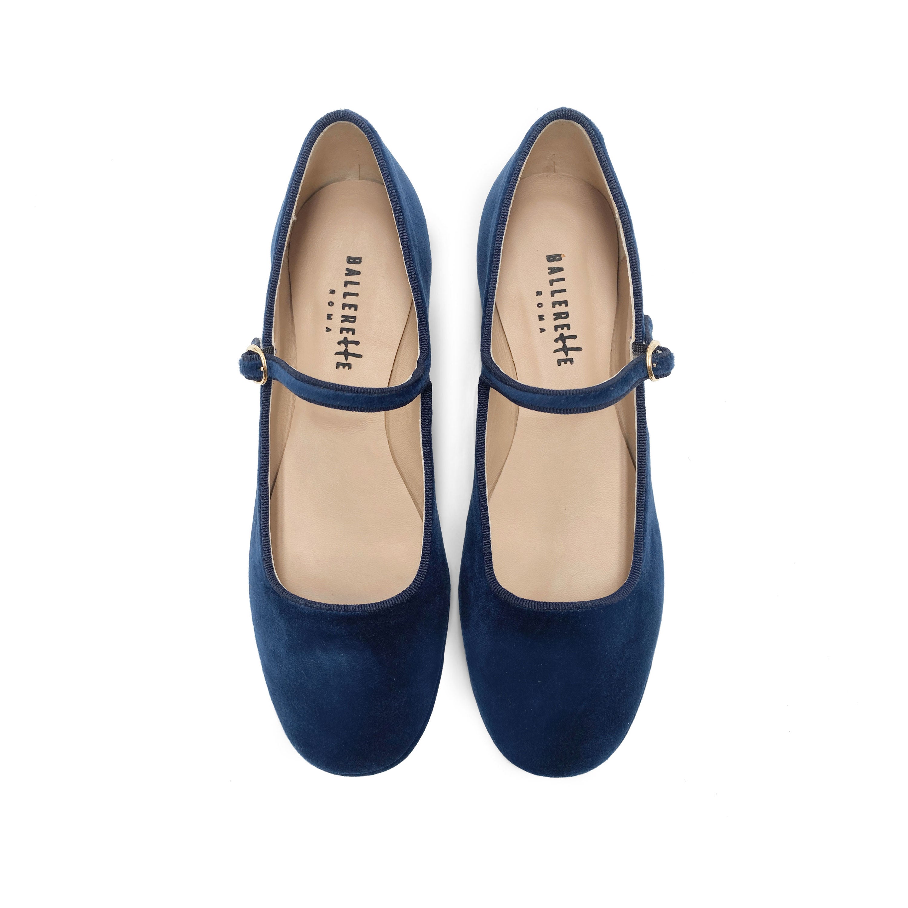 Ballerine blu in velluto con cinturino
