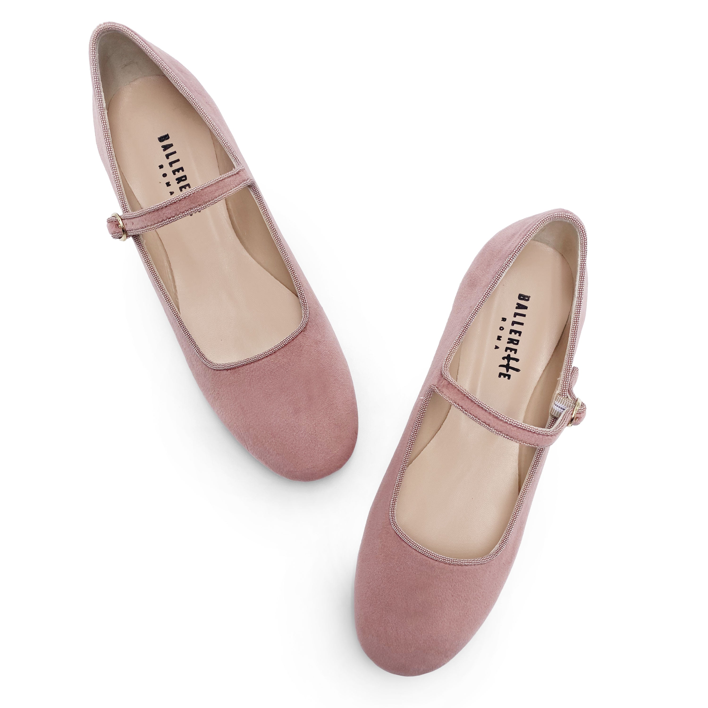 Ballerines en velours vieux rose à bride