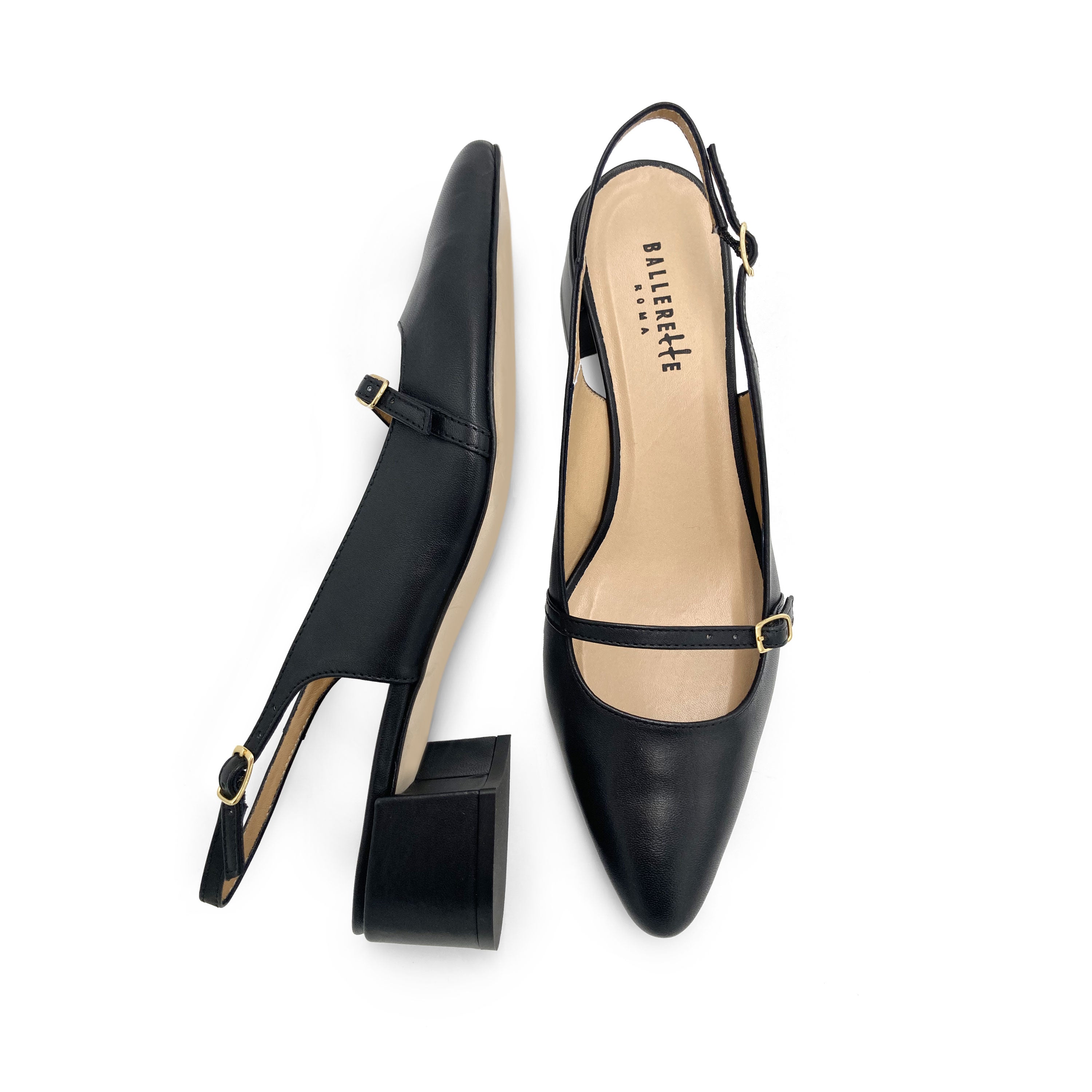Ballerines Mary Jane slingback en cuir noire avec talon