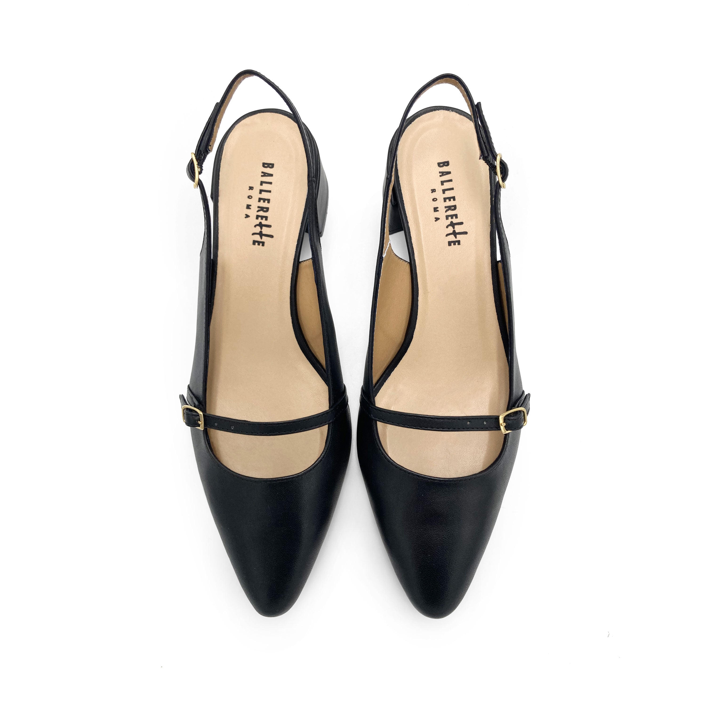 Ballerines Mary Jane slingback en cuir noire avec talon