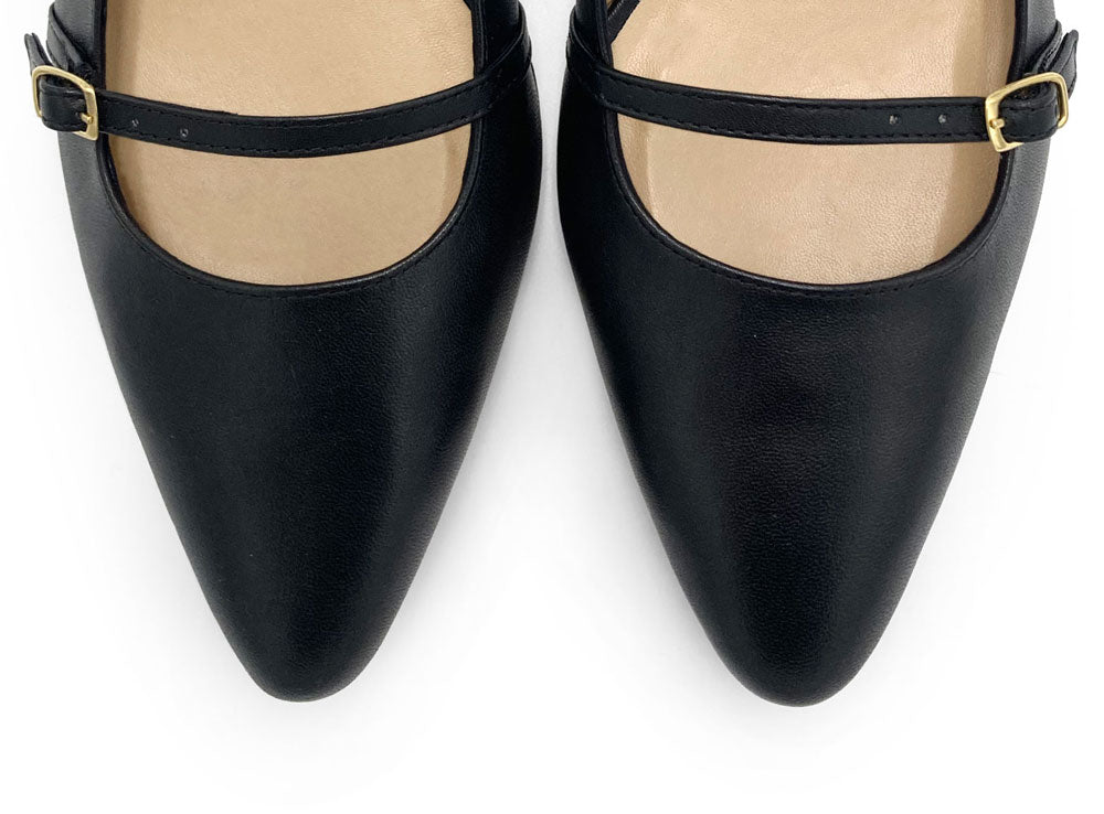 Ballerines Mary Jane slingback en cuir noire avec talon