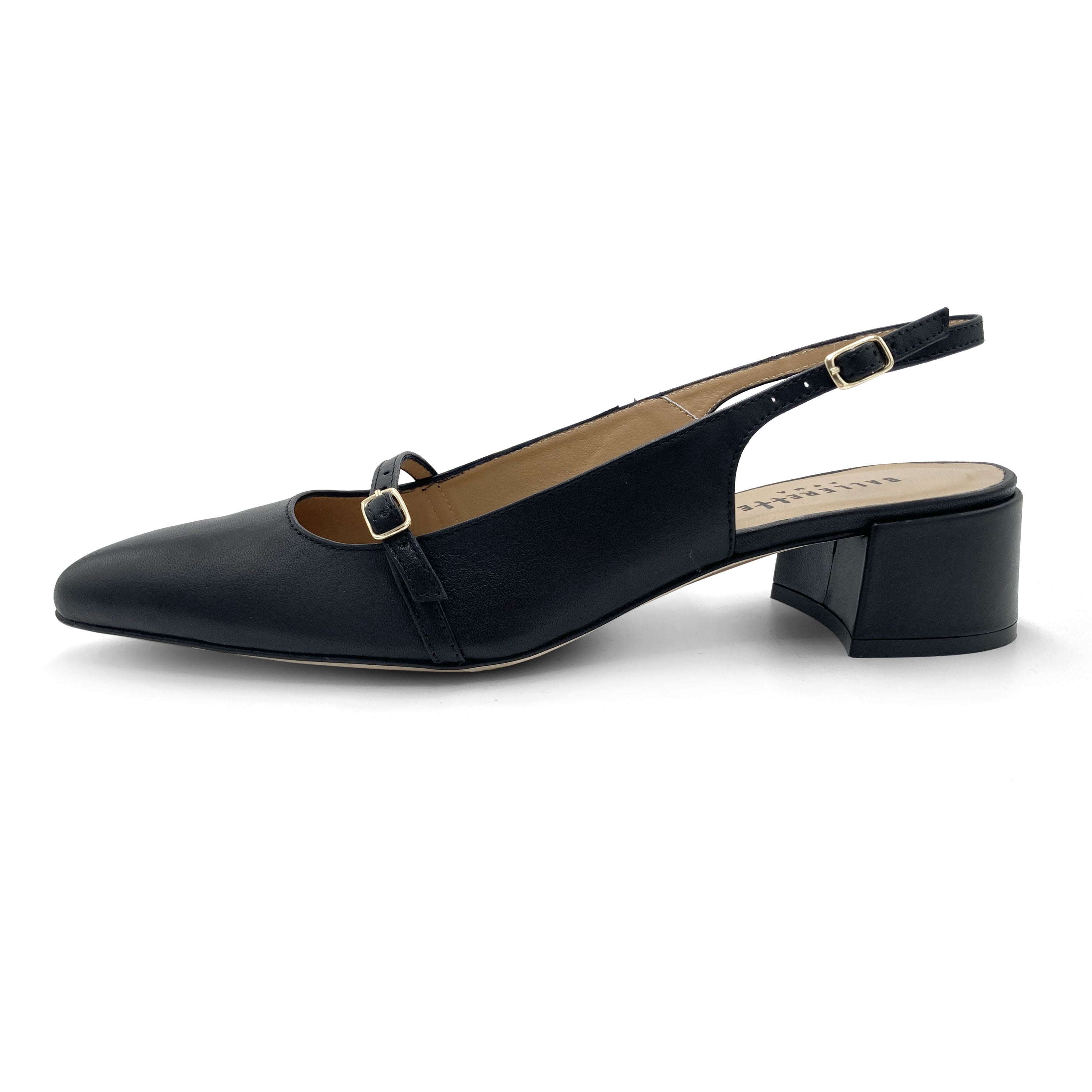 Ballerines Mary Jane slingback en cuir noire avec talon