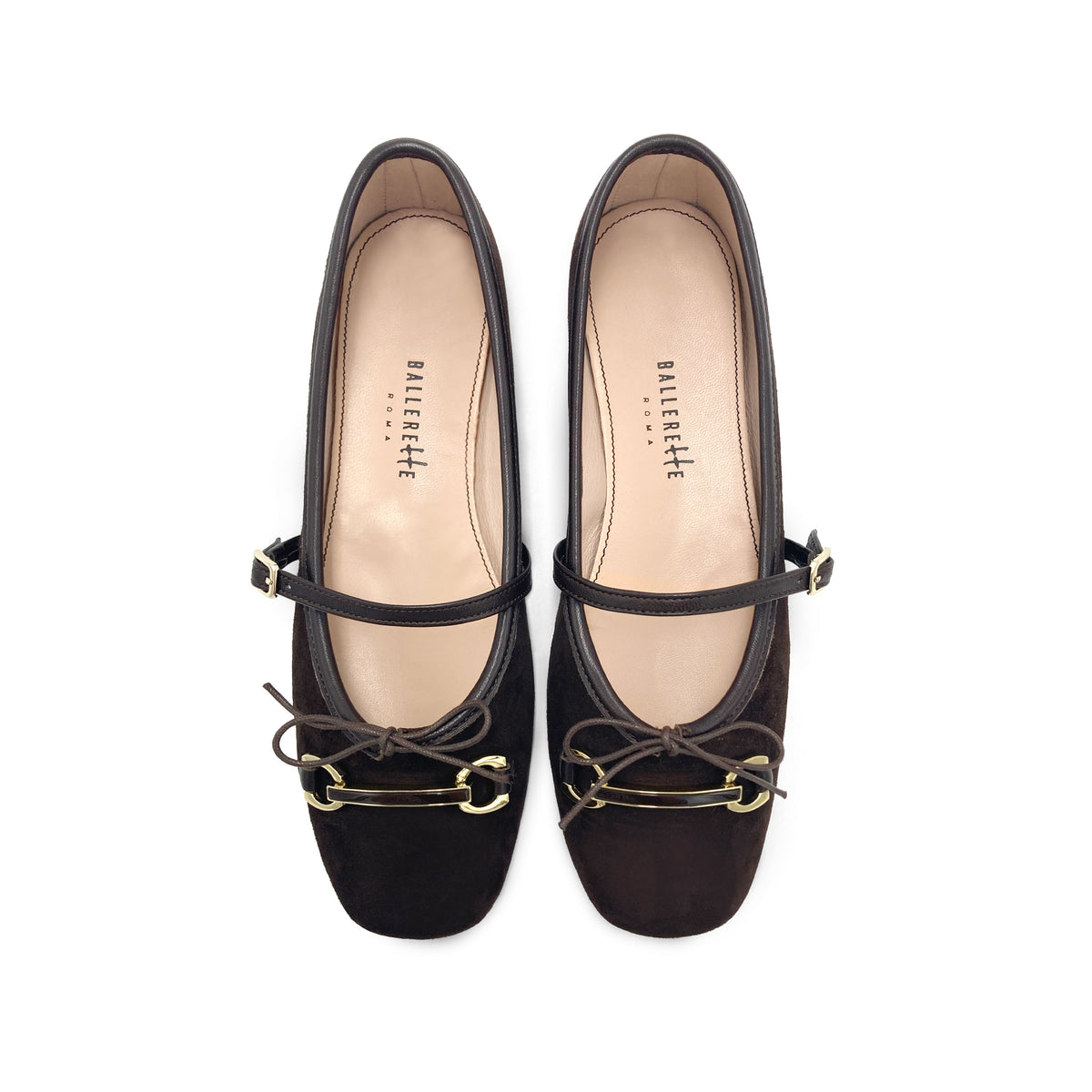 Ballerine Mary Jane in camoscio marrone con morsetto