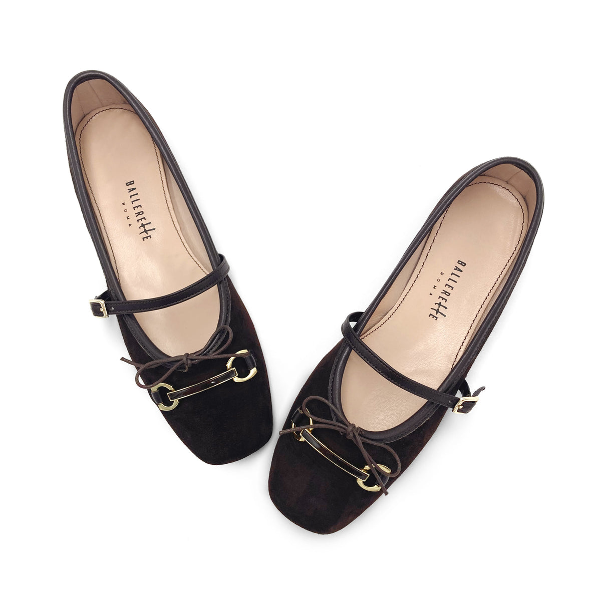 Ballerine Mary Jane in camoscio marrone con morsetto