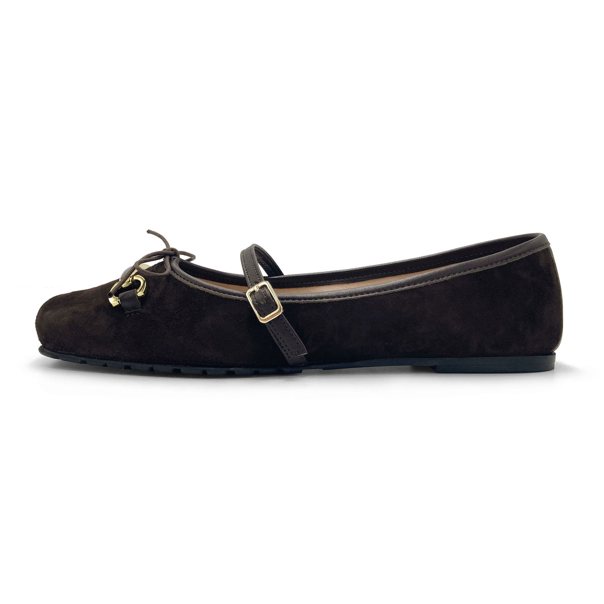 Ballerine Mary Jane in camoscio marrone con morsetto
