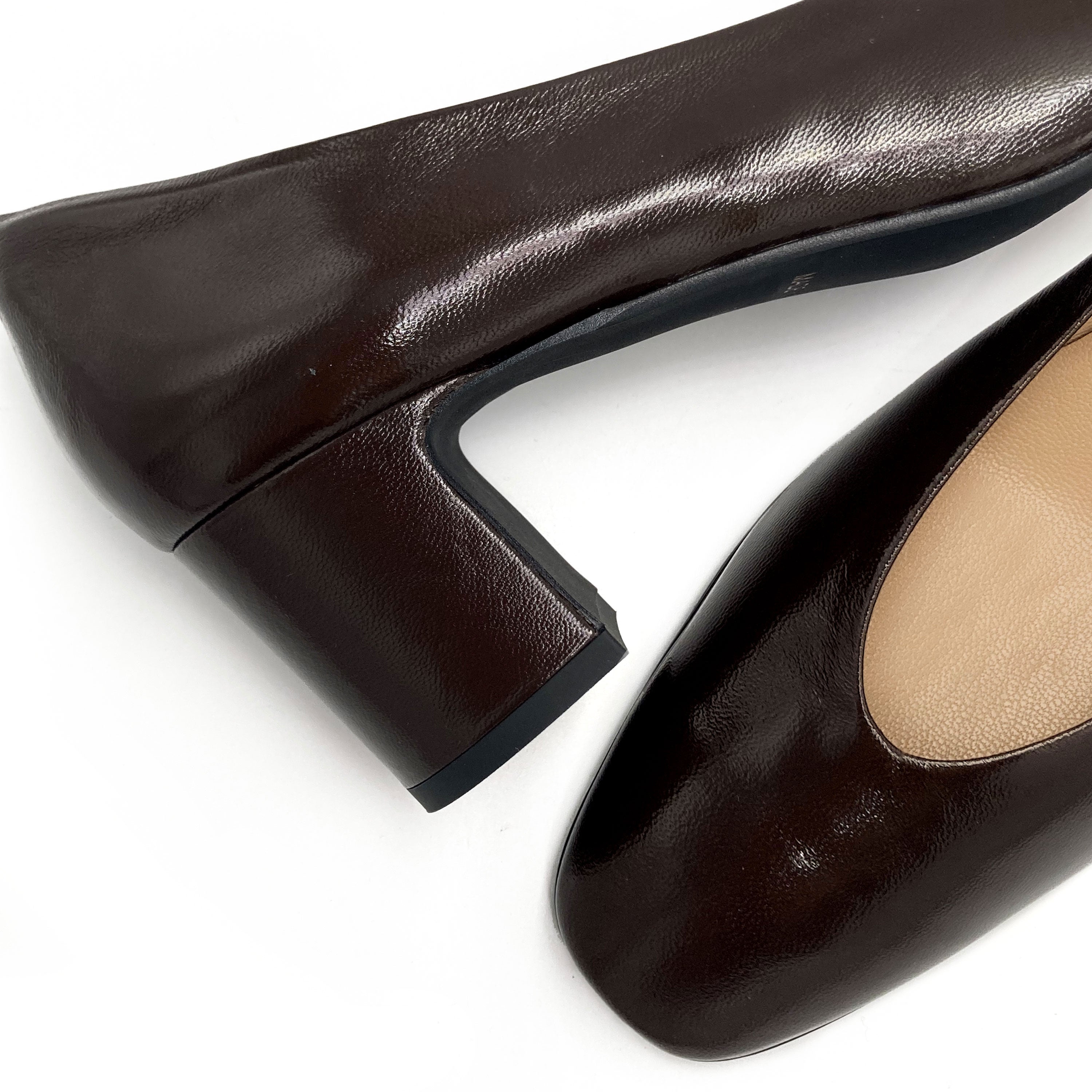 Ballerines marron vernis à bout carré et talon haut confortable