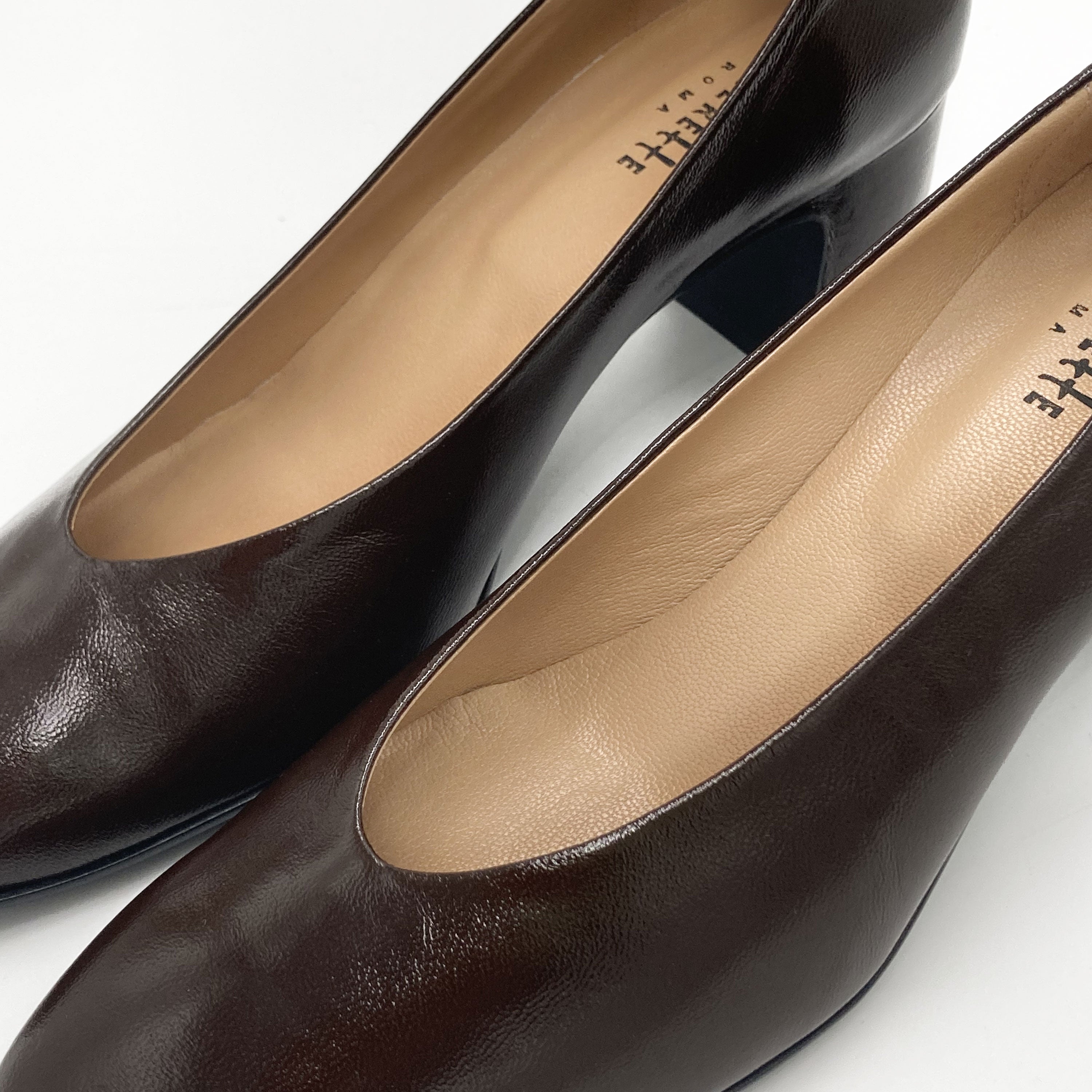 Ballerines marron vernis à bout carré et talon haut confortable