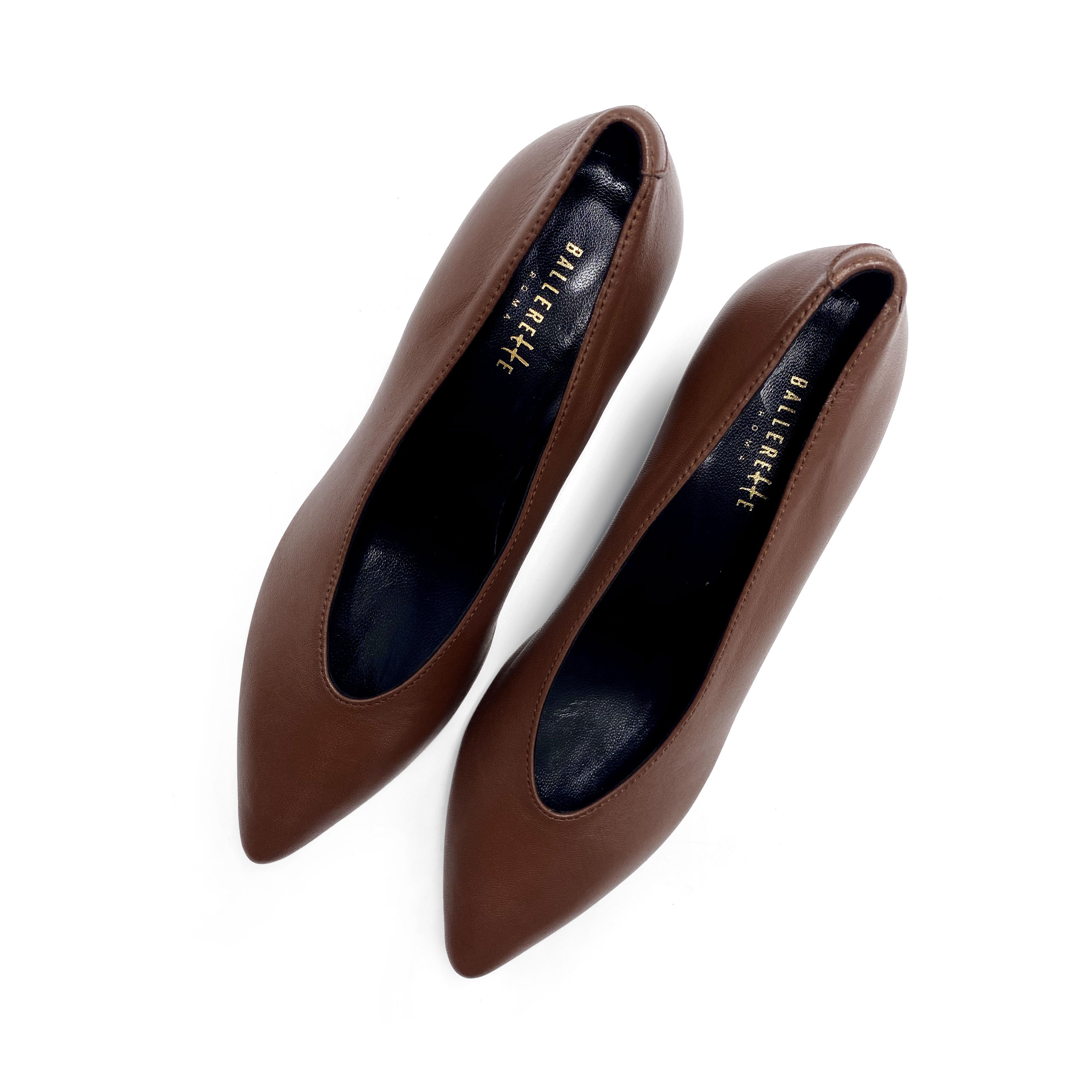 Chocolate brown leather V-cut décolleté