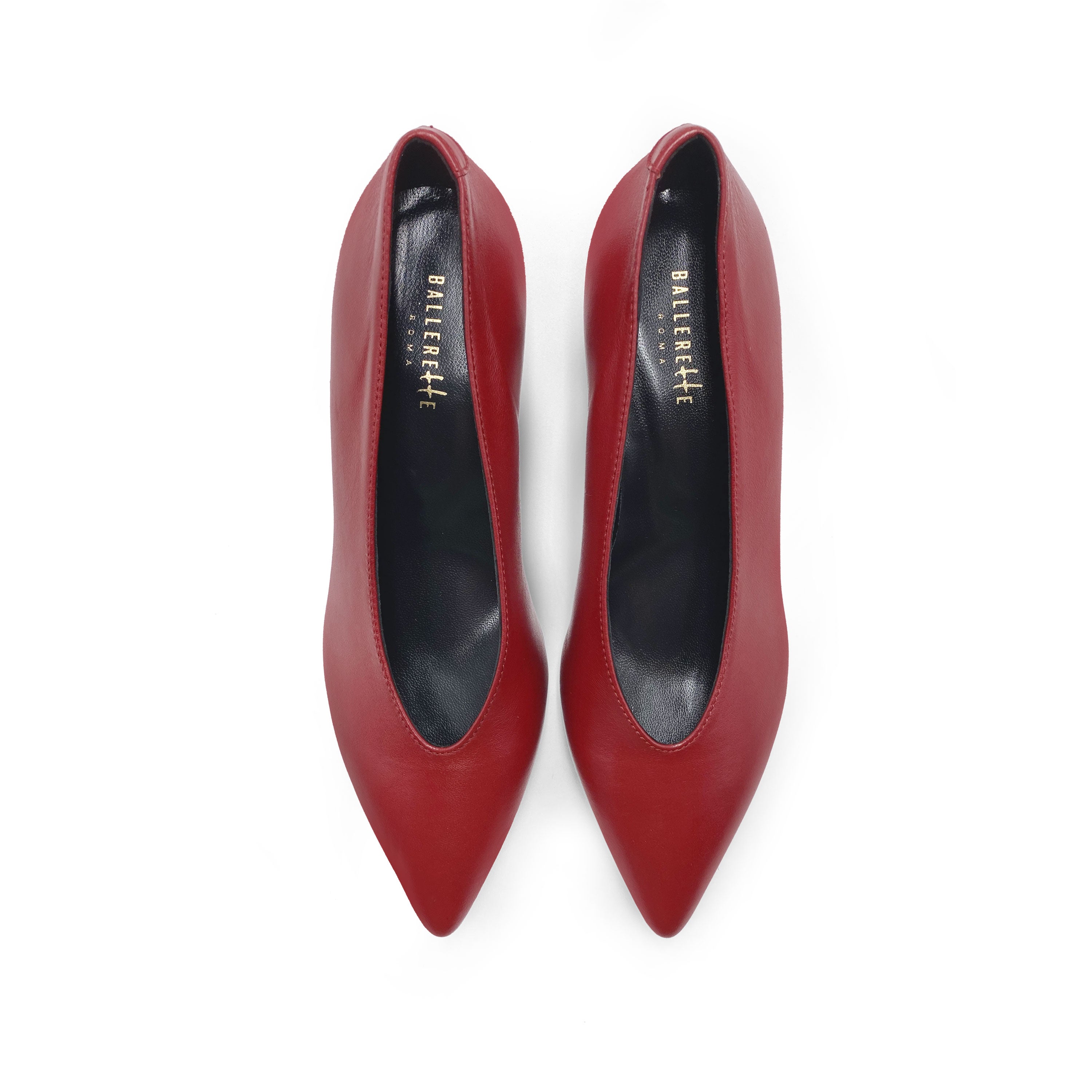 Scarpe décolleté rosse in pelle con scollo a V e tacco