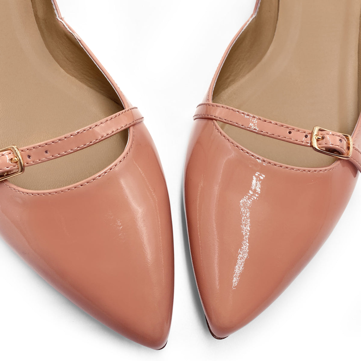 Ballerines à brides en cuir verni rose poudré