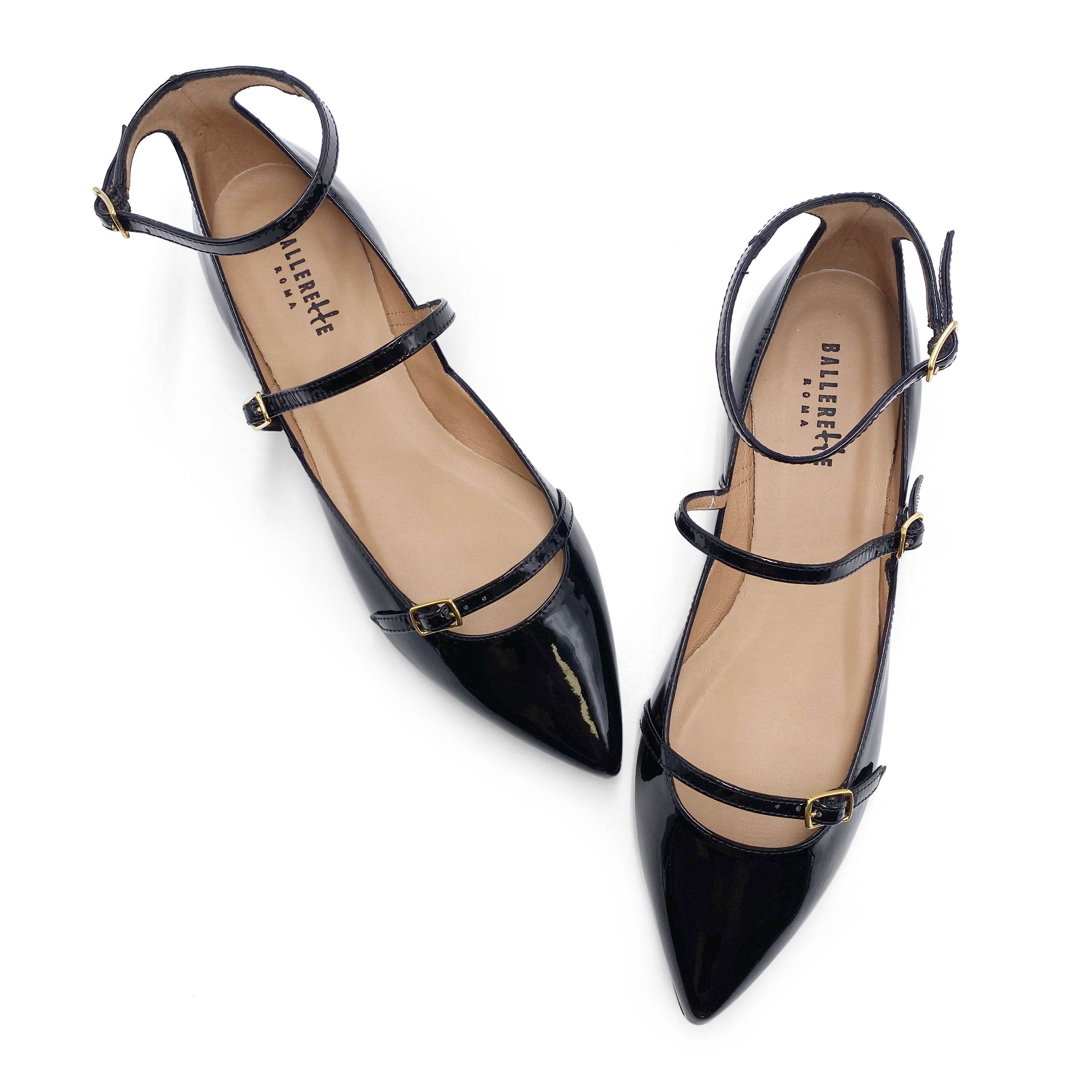 Ballerine nere in vernice con cinturini