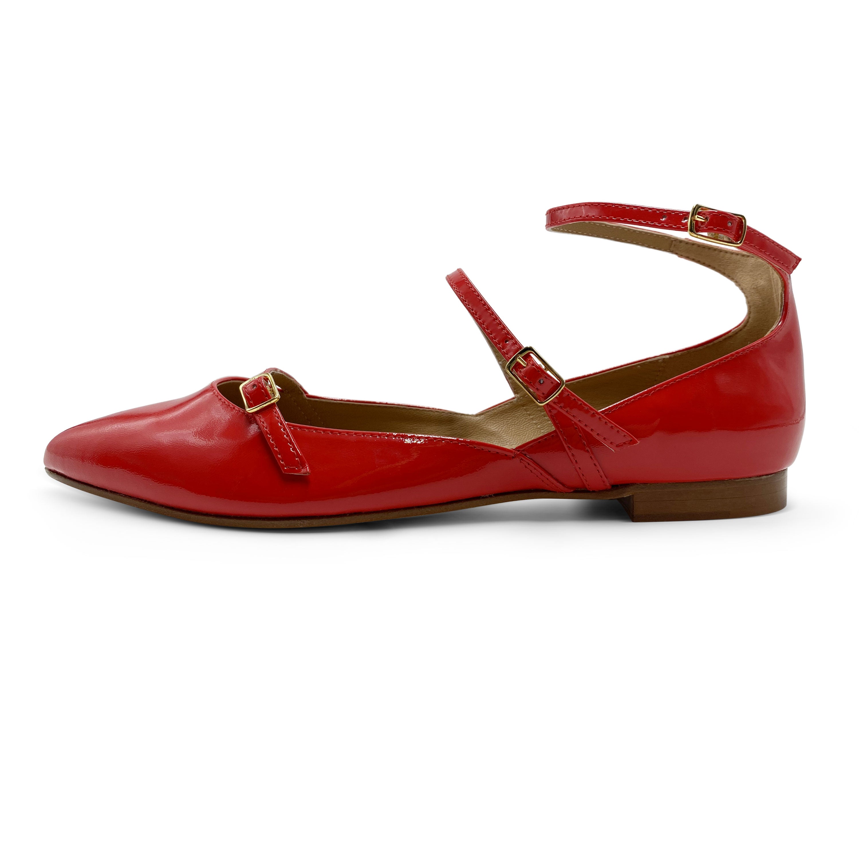 Ballerine rosse in vernice con cinturini