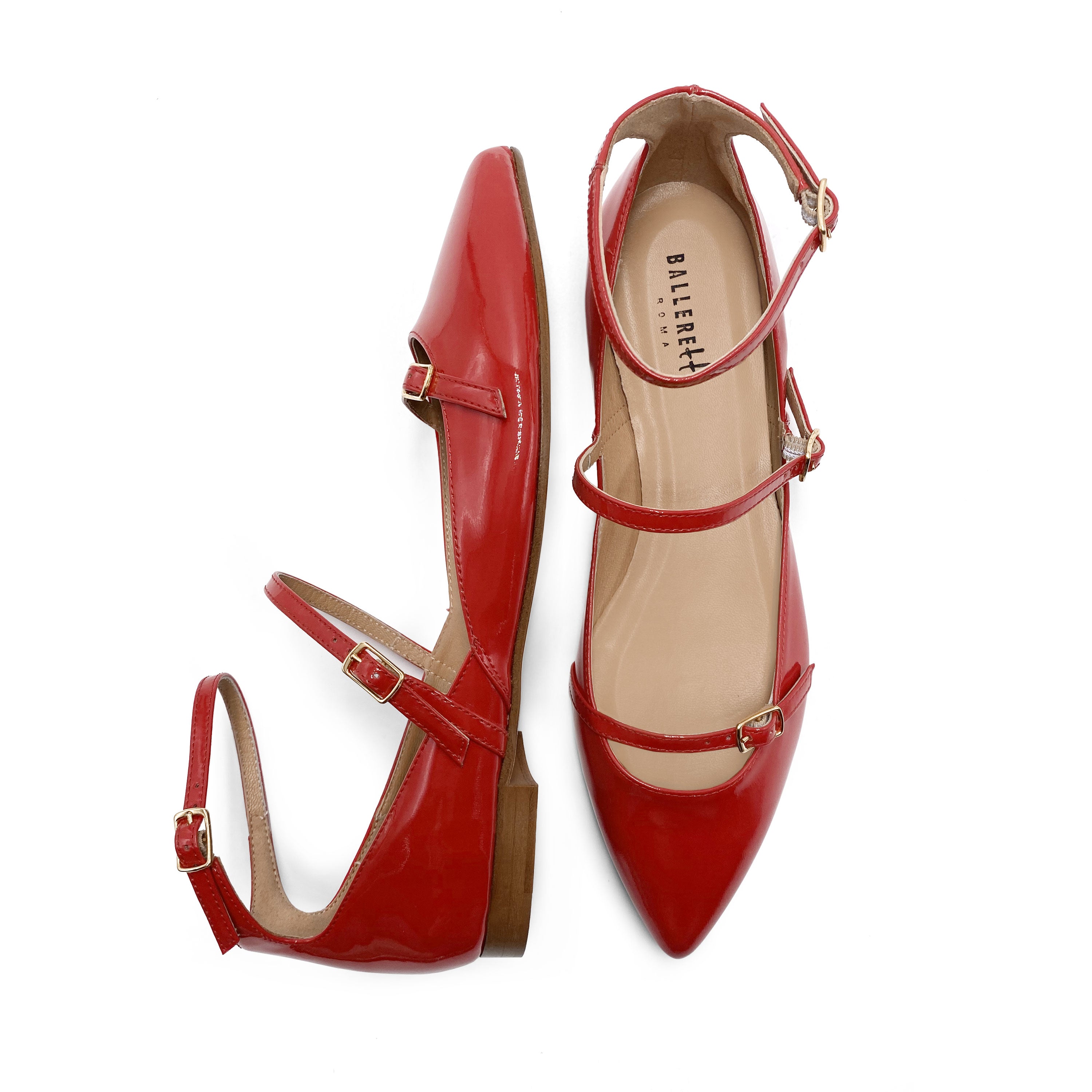 Ballerine rosse in vernice con cinturini
