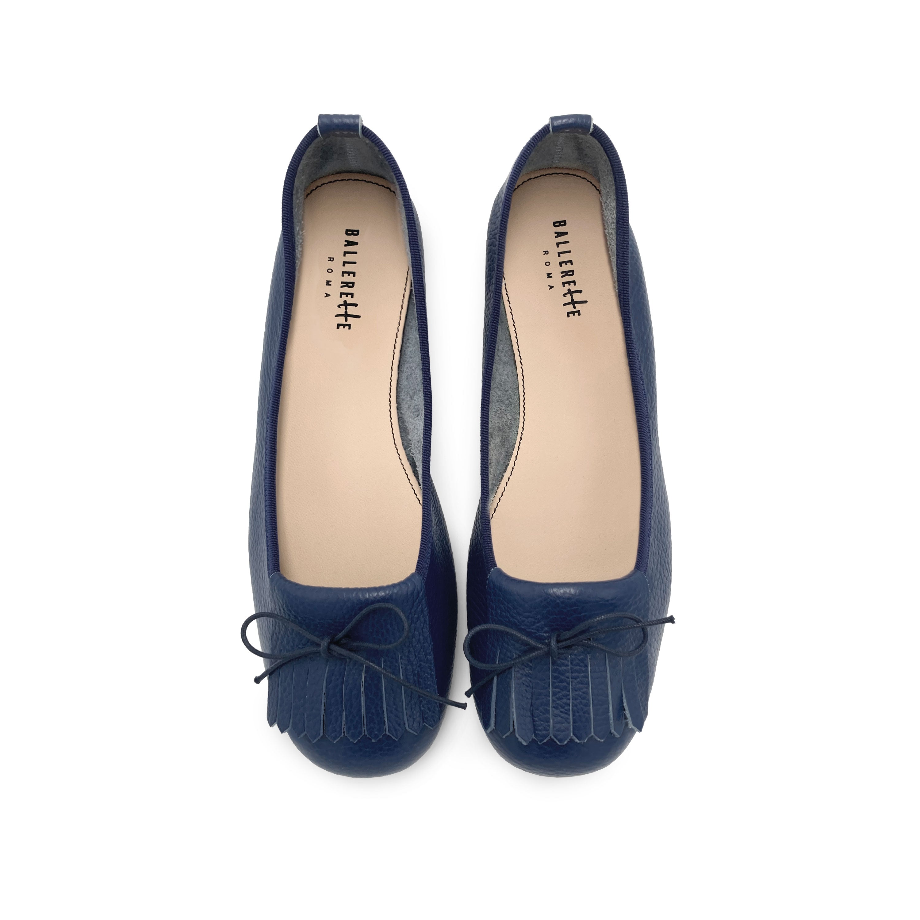 Mocassini da donna blu in pelle con frangia