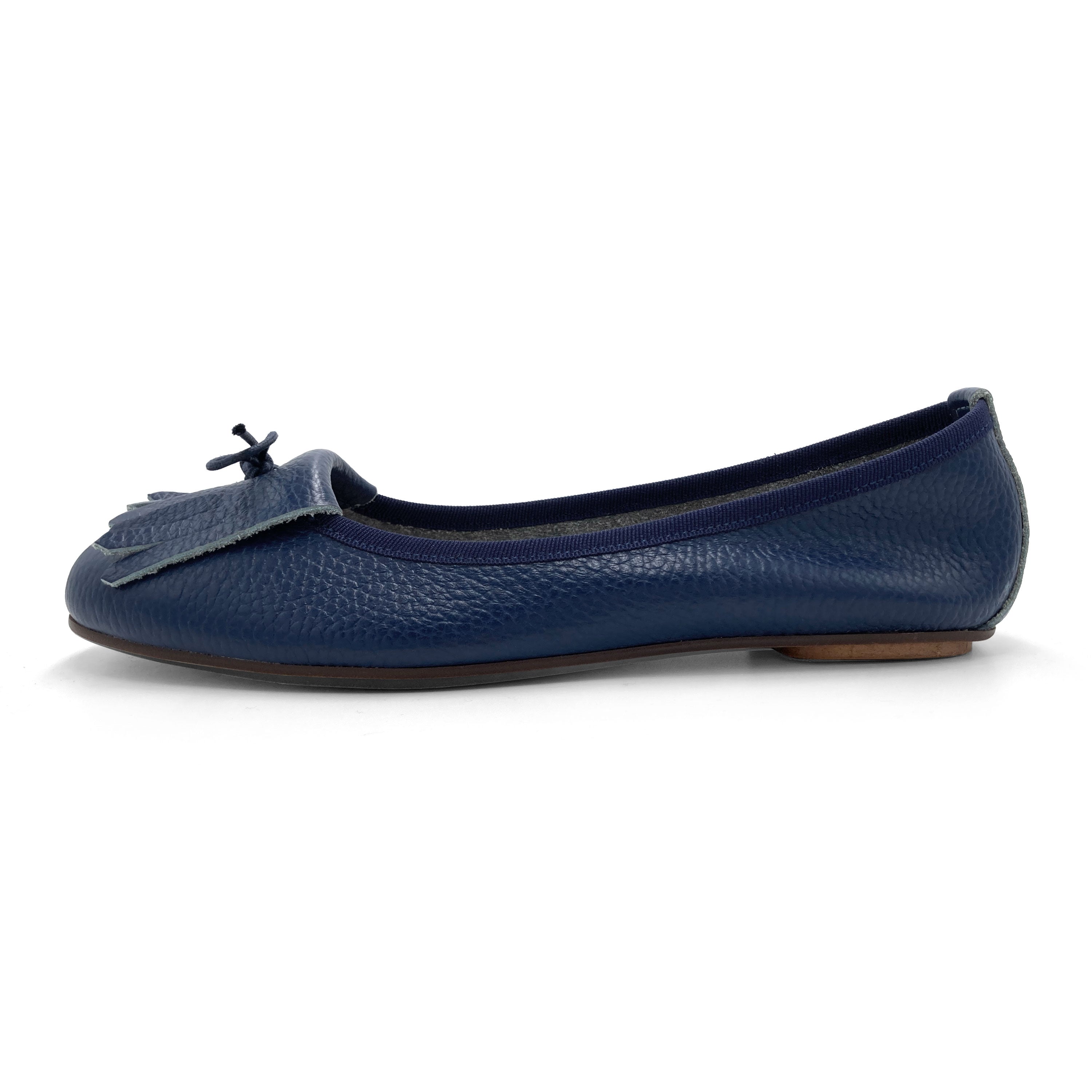 Mocassini da donna blu in pelle con frangia