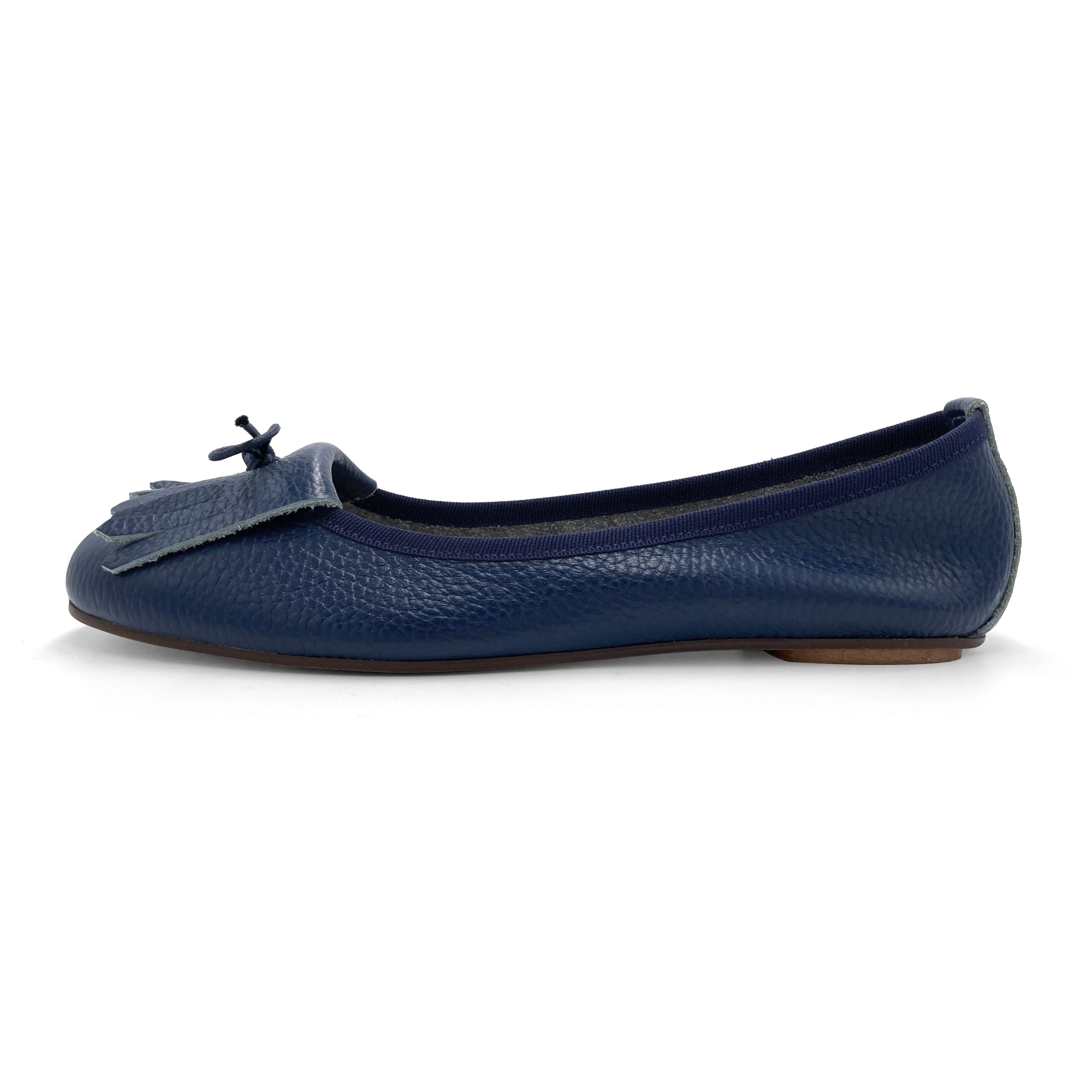 Blue leather moccasins with fringe tassel