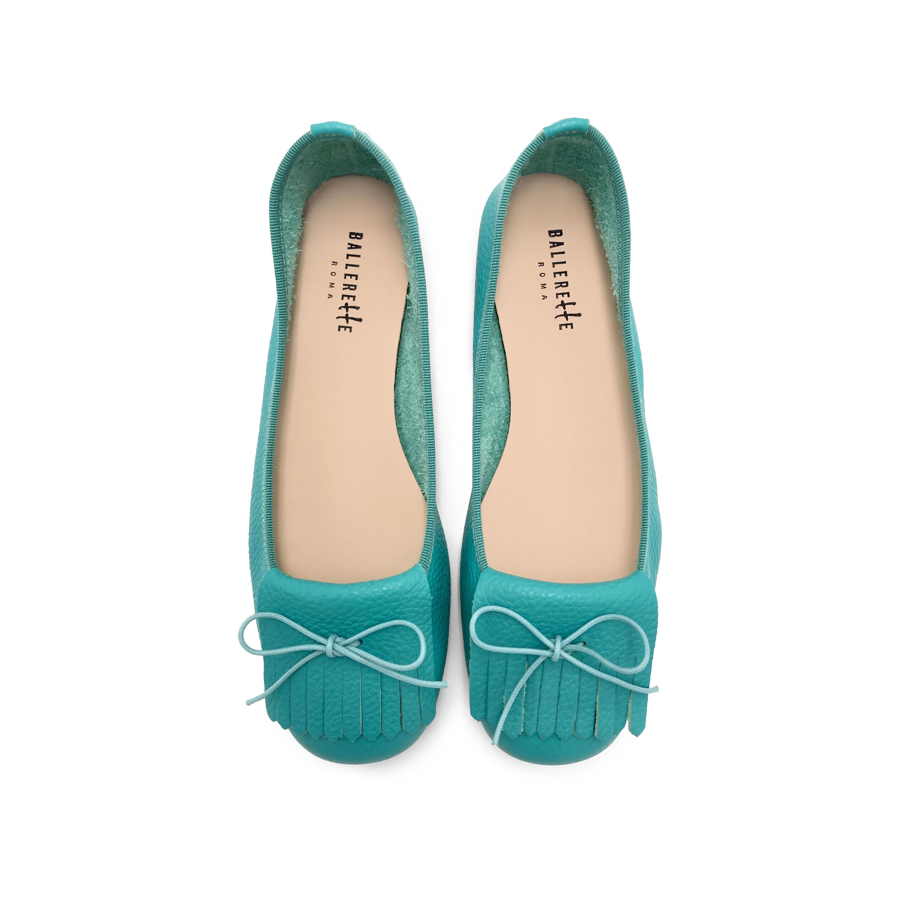 Mocassins femme en cuir bleu aqua a frange