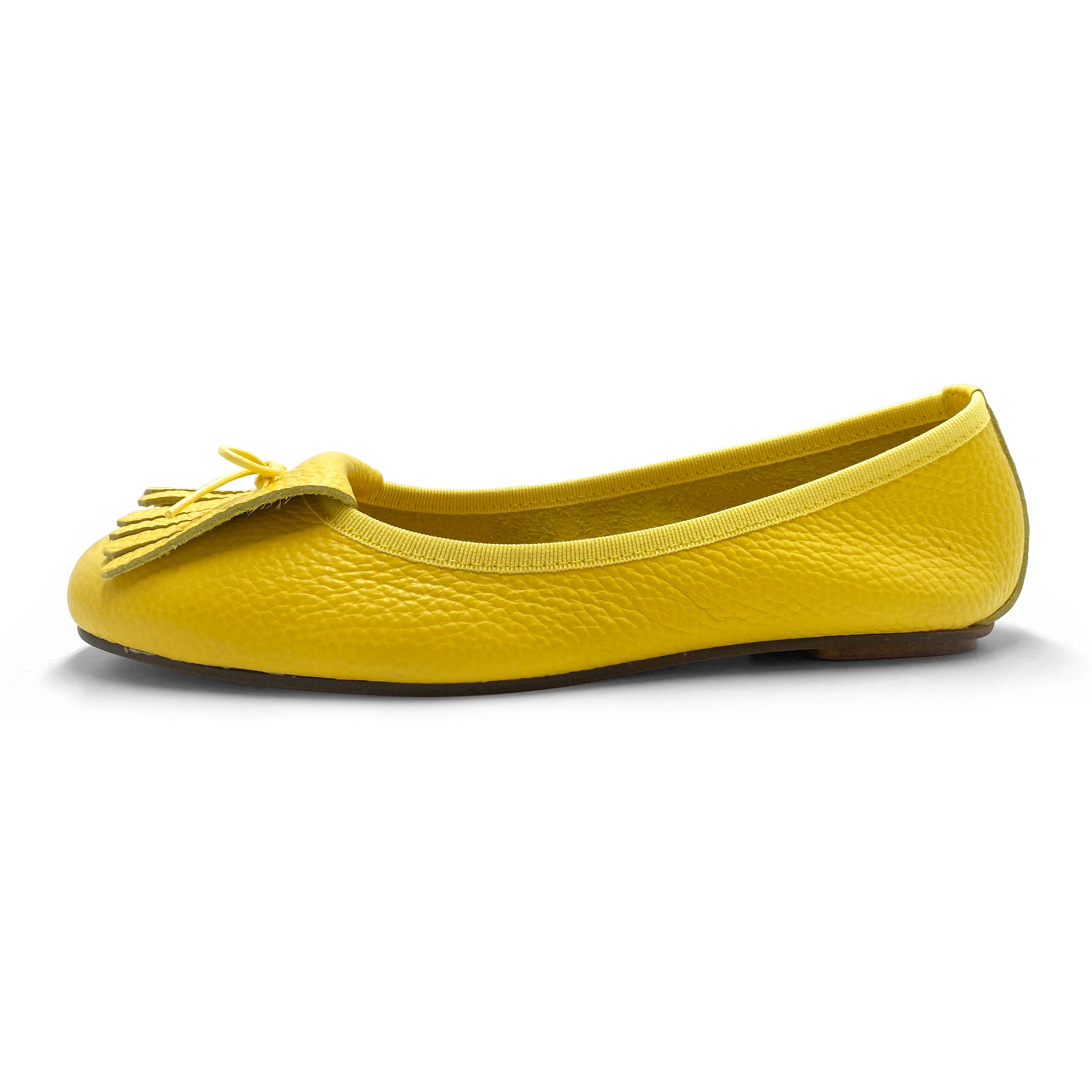 Yellow leather loafers with fringe tassel