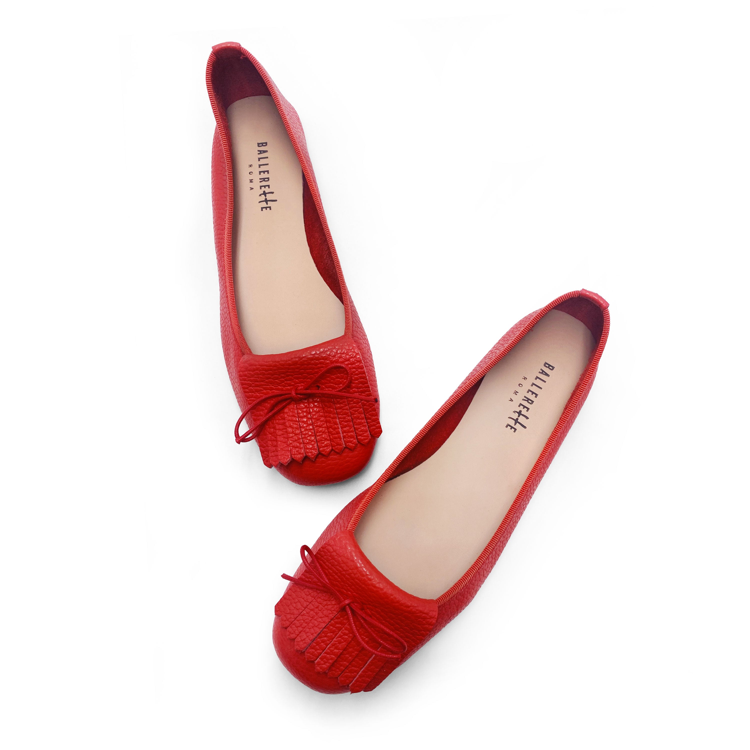 Mocassins femme rouges en cuir à franges