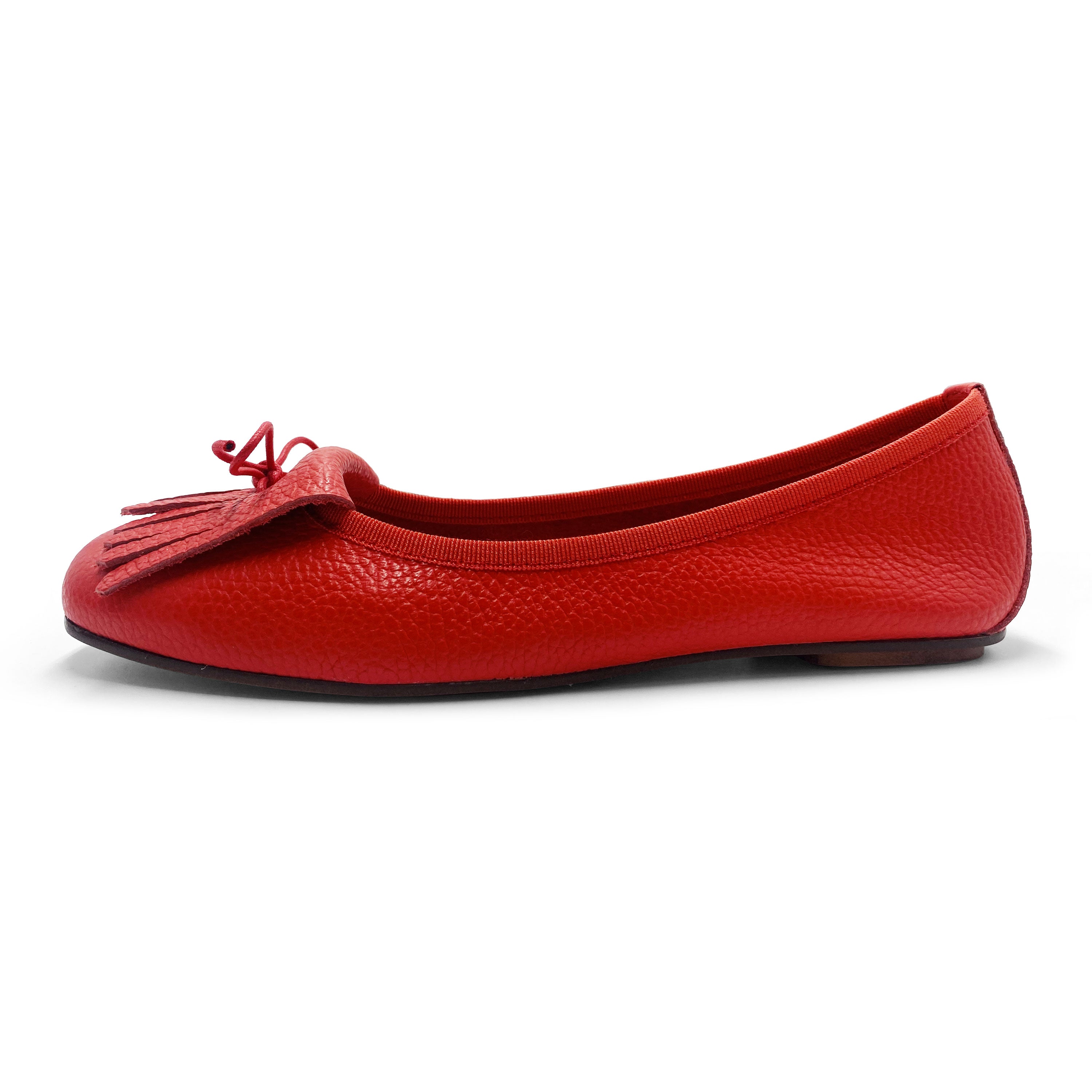 Mocassins femme rouges en cuir à franges