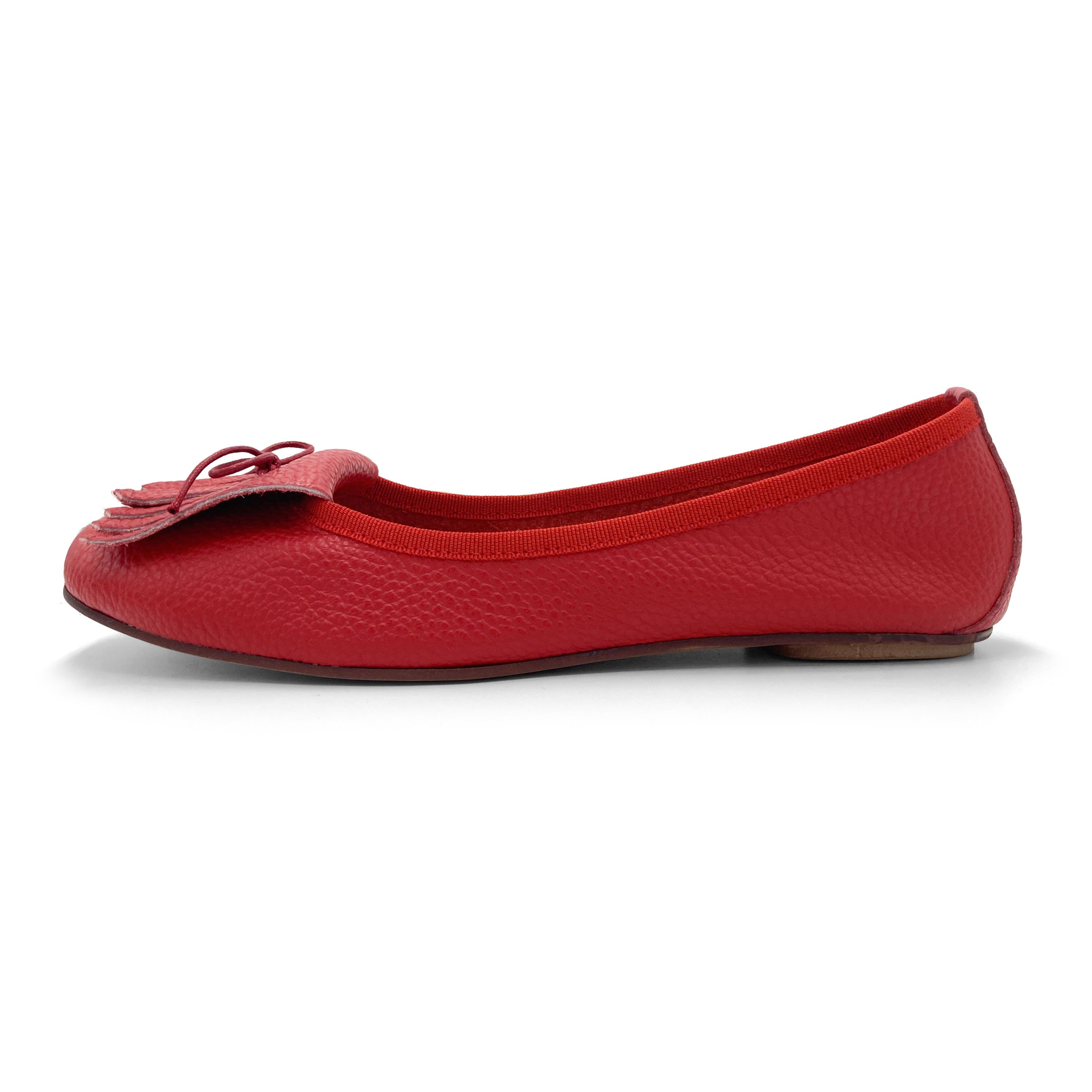 Mocassins femme rouges en cuir à franges