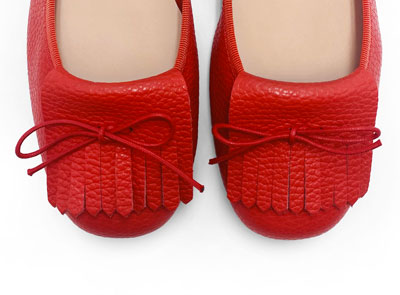 Mocassins femme rouges en cuir à franges